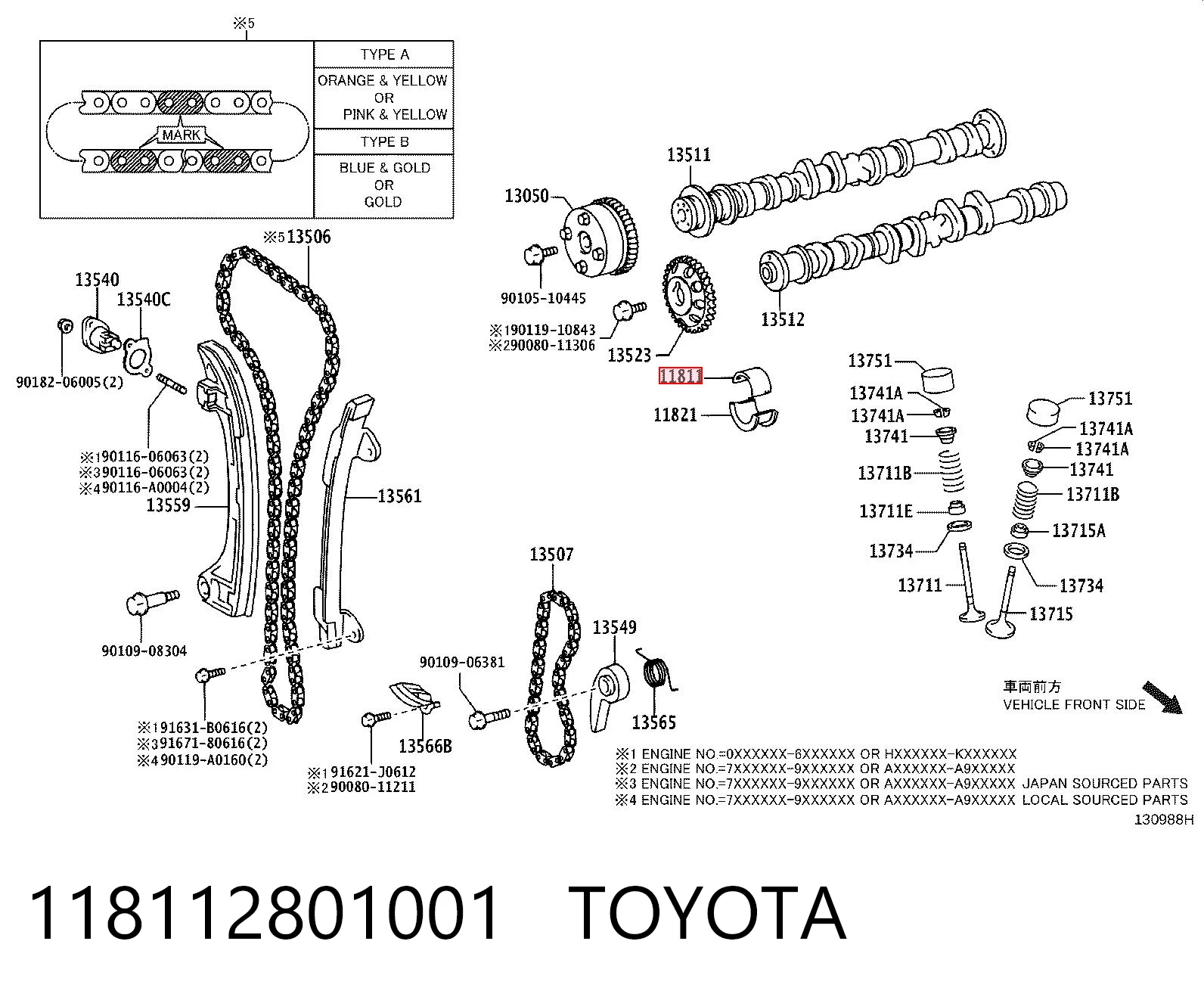 118112801001 Toyota Вкладыш распредвала на одну шейку, стандарт