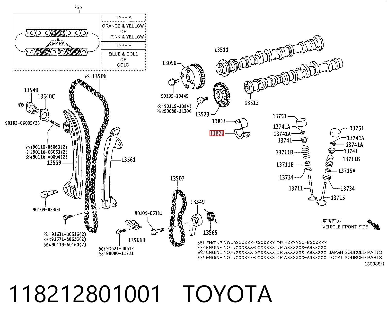 118212801001 Toyota Вкладыш распредвала на одну шейку, стандарт