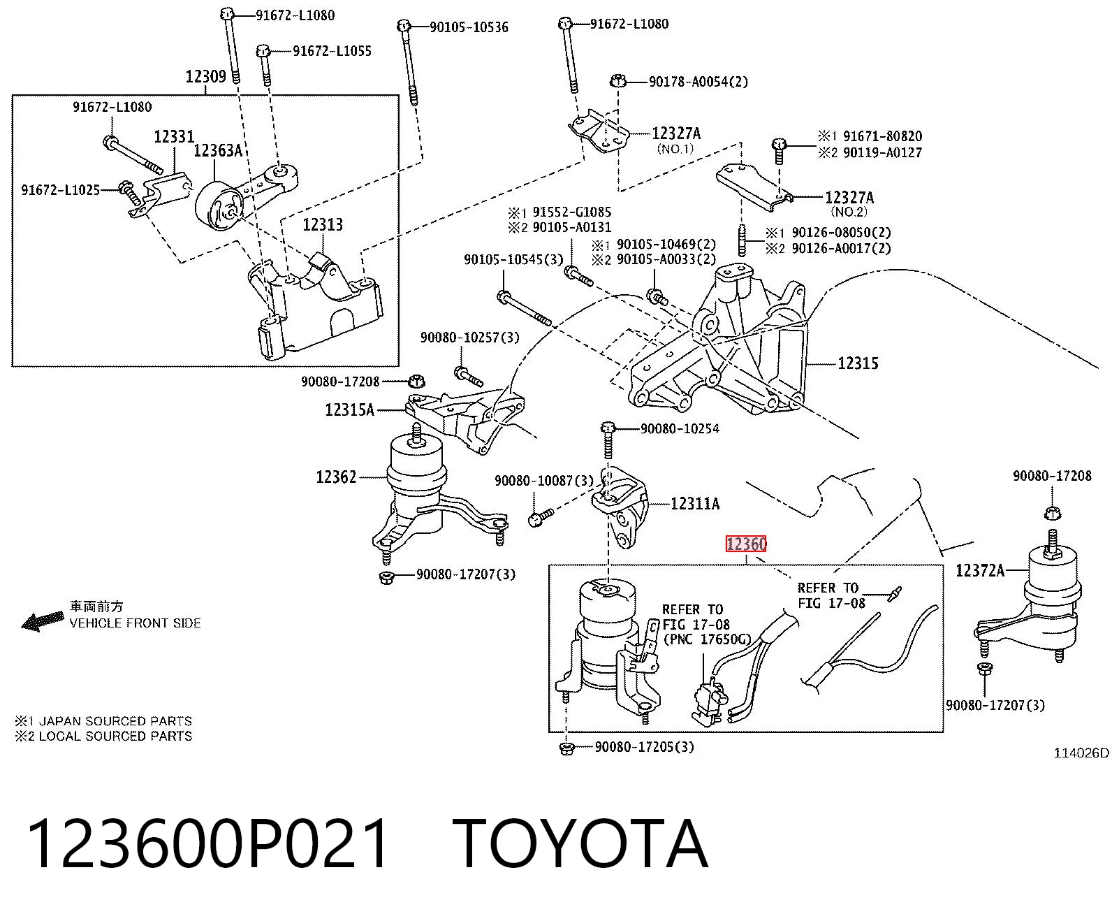 123600P021 Toyota Подушка передней опоры двигателя