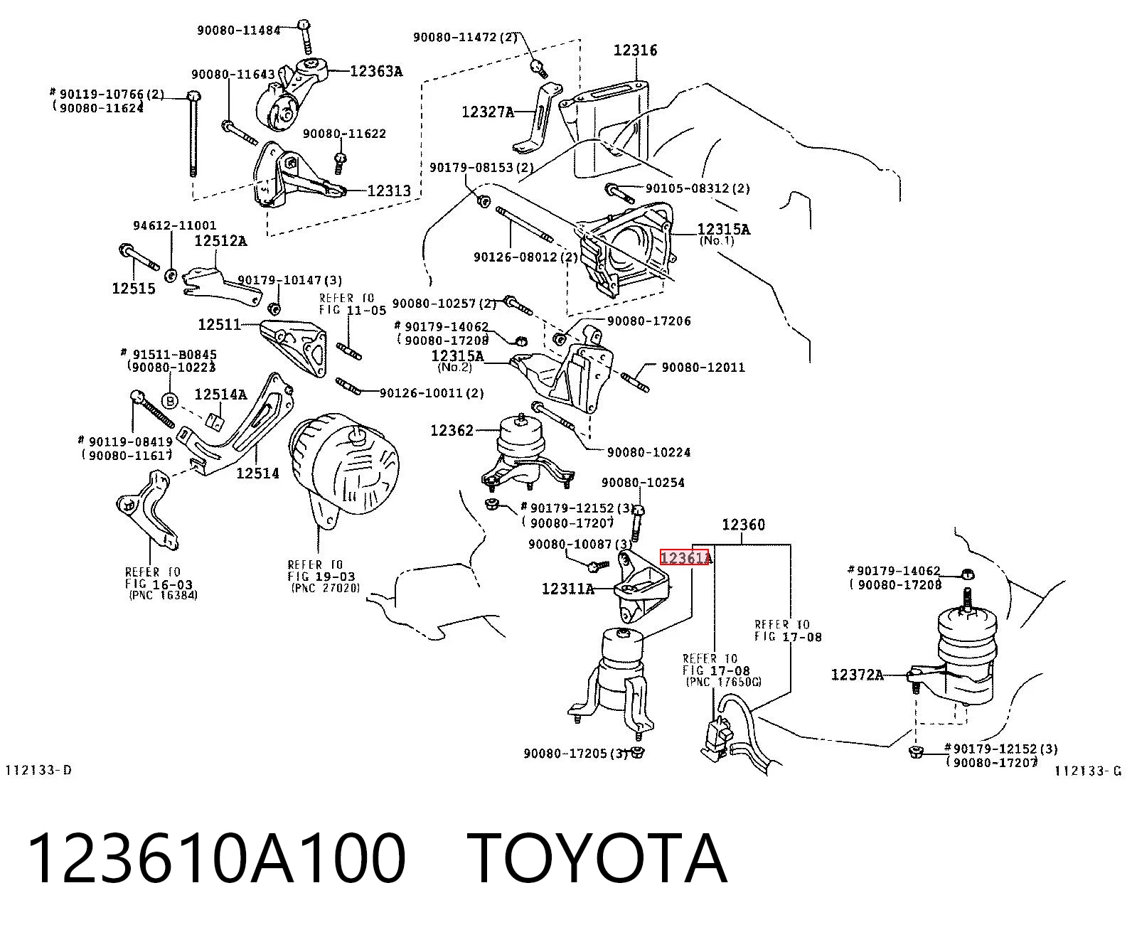 123610A100 Toyota Подушка передней опоры двигателя