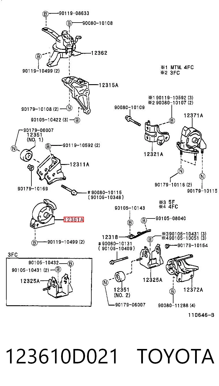 123610D021 Toyota Подушка передней опоры двигателя