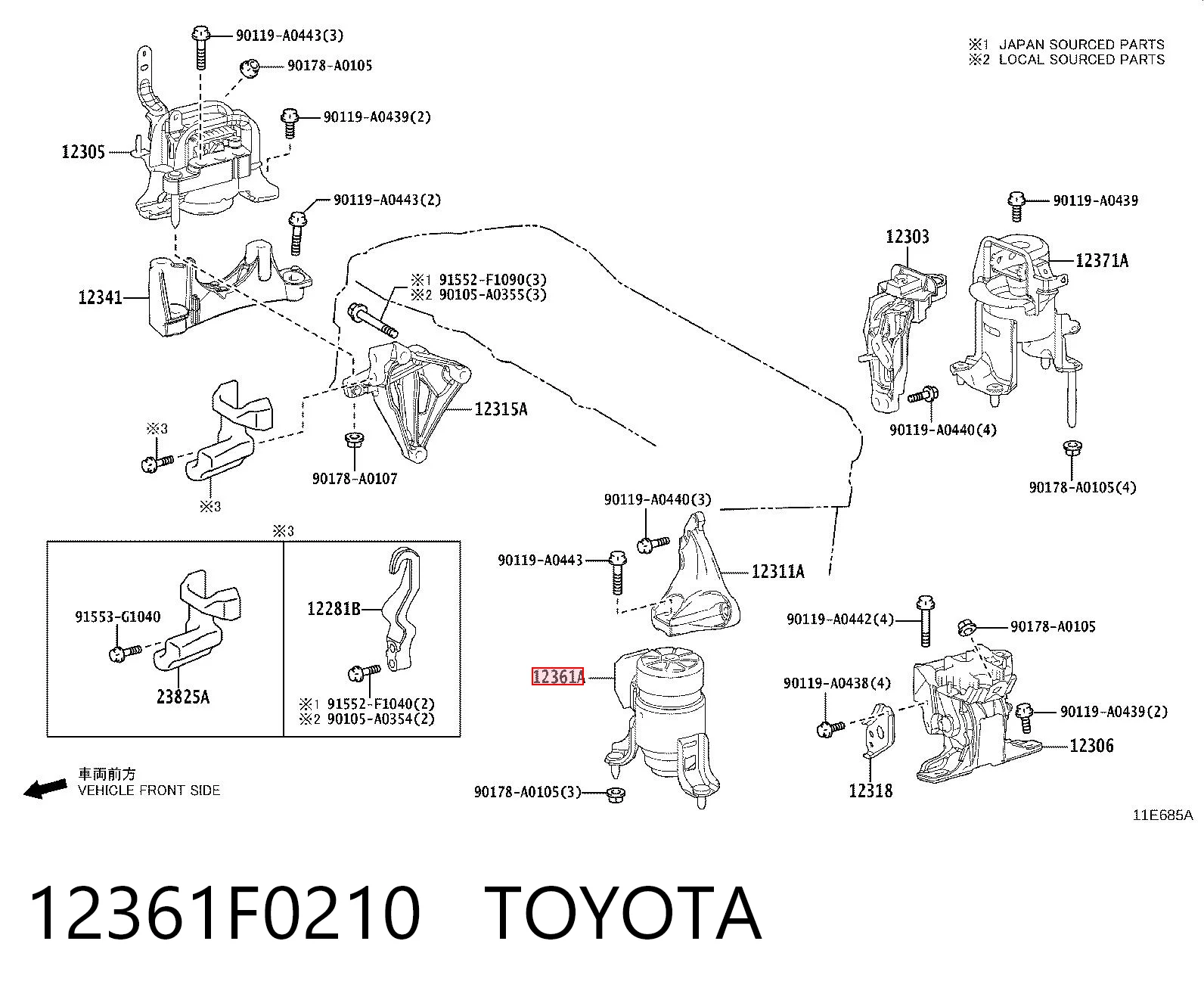 12361F0210 Toyota Подушка передней опоры двигателя