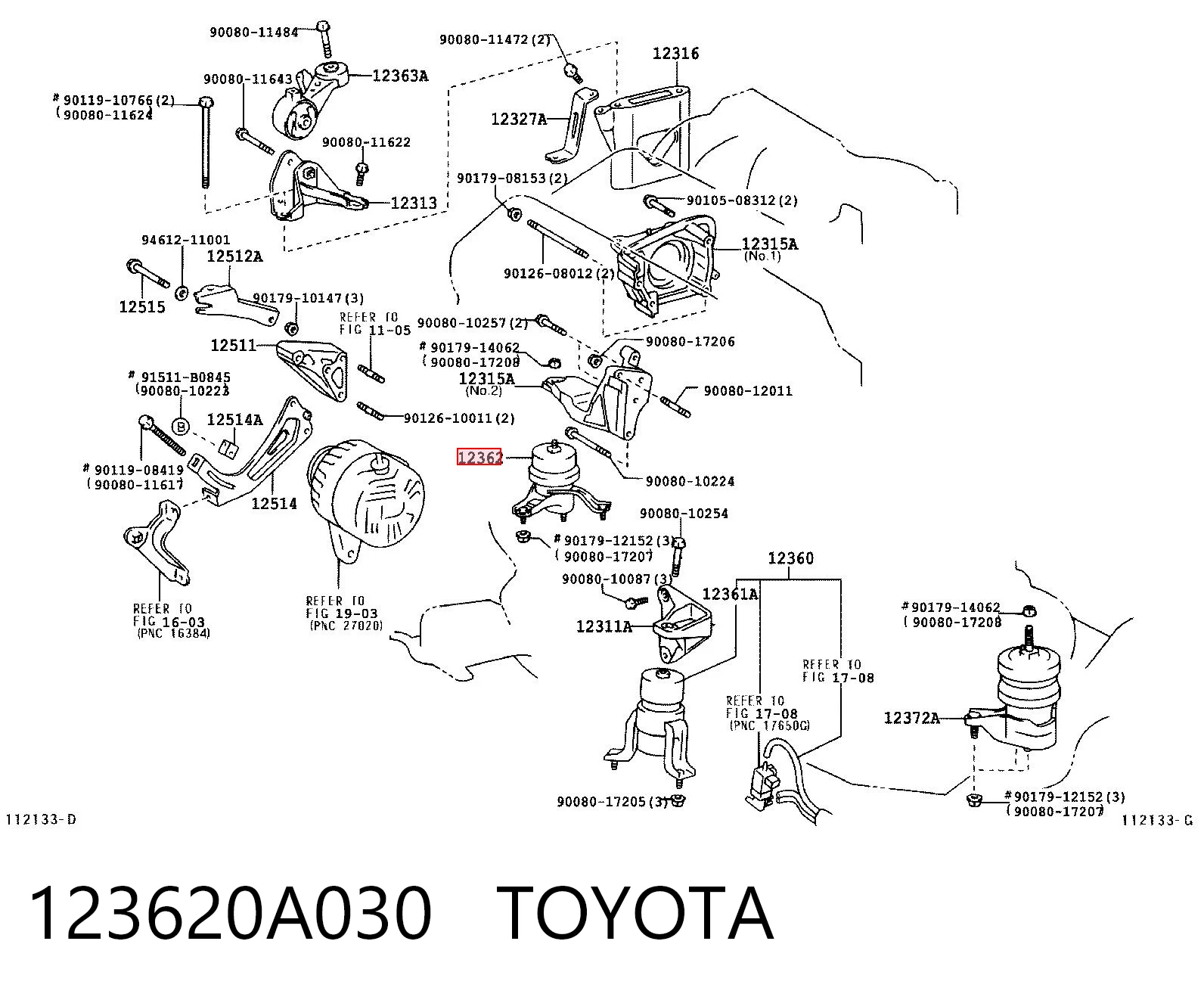 123620A030 Toyota Правая подушка двигателя