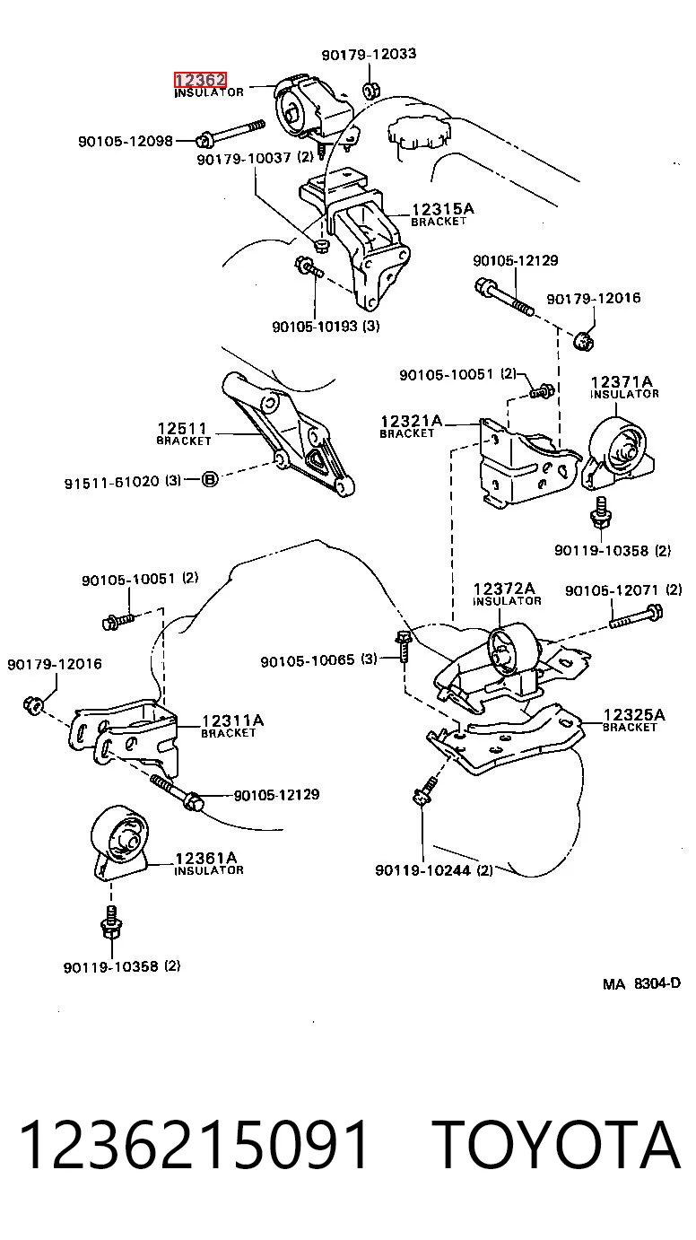 1236215091 Toyota Правая подушка двигателя