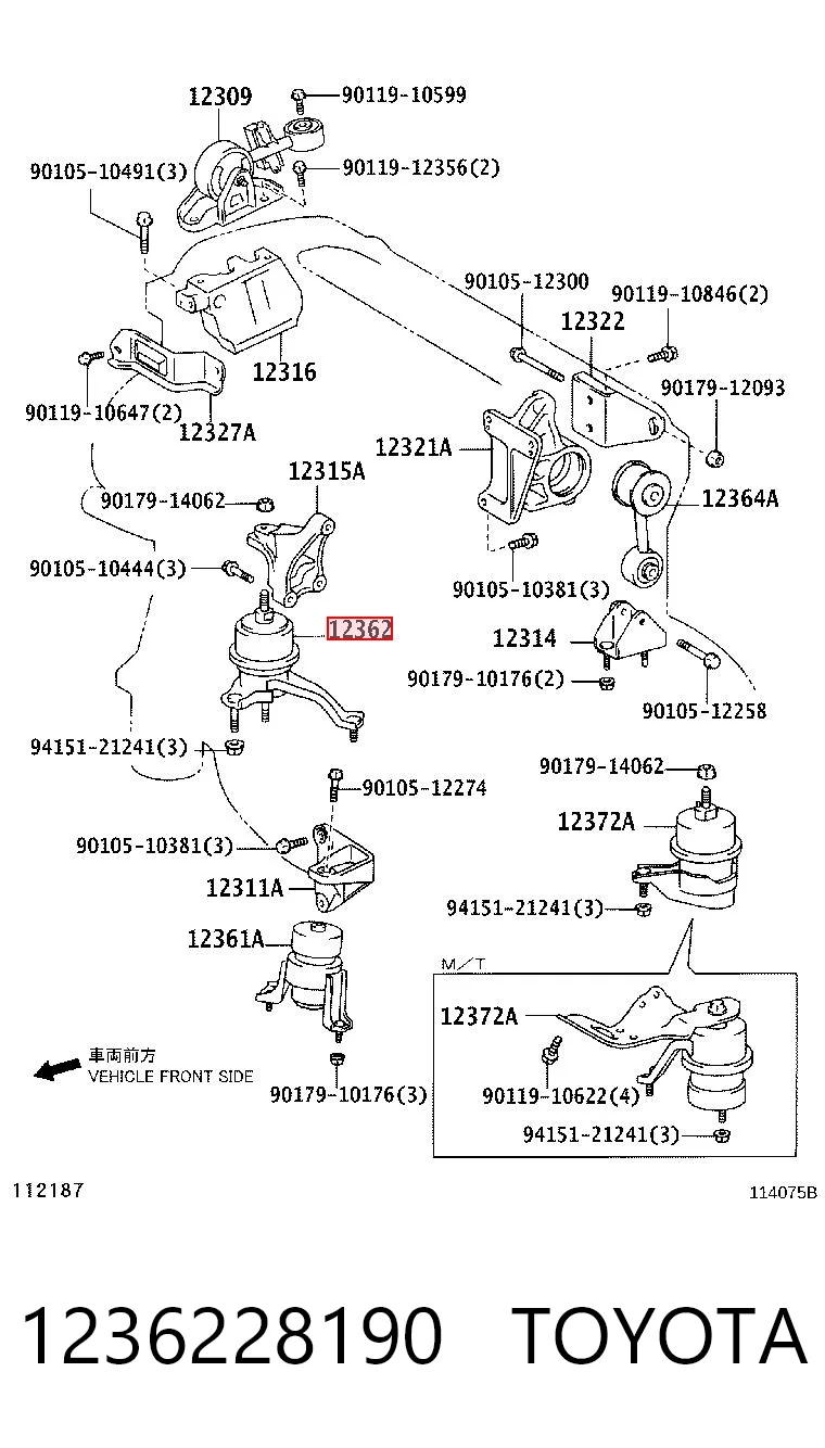 1236228190 Toyota Правая подушка двигателя