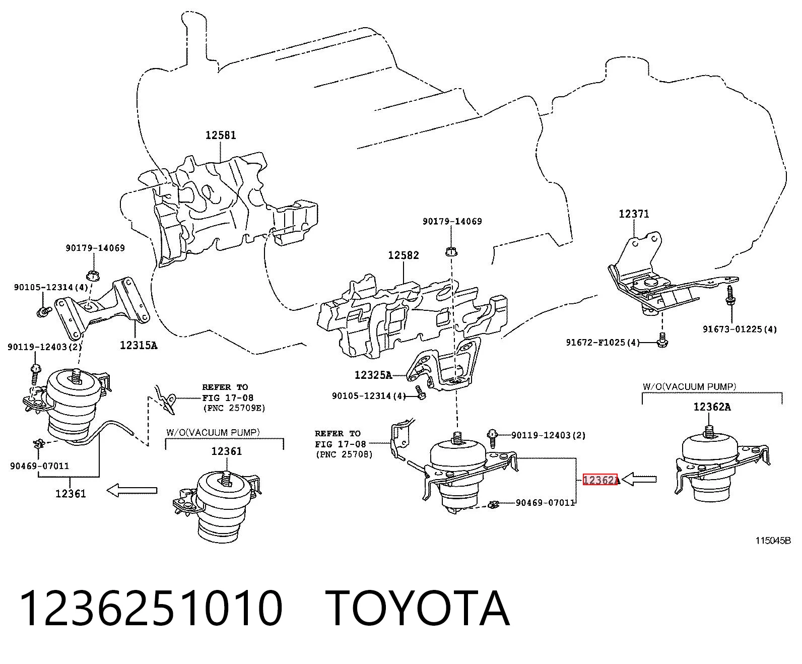 1236251010 Toyota Подушка (опора) двигателя, левая