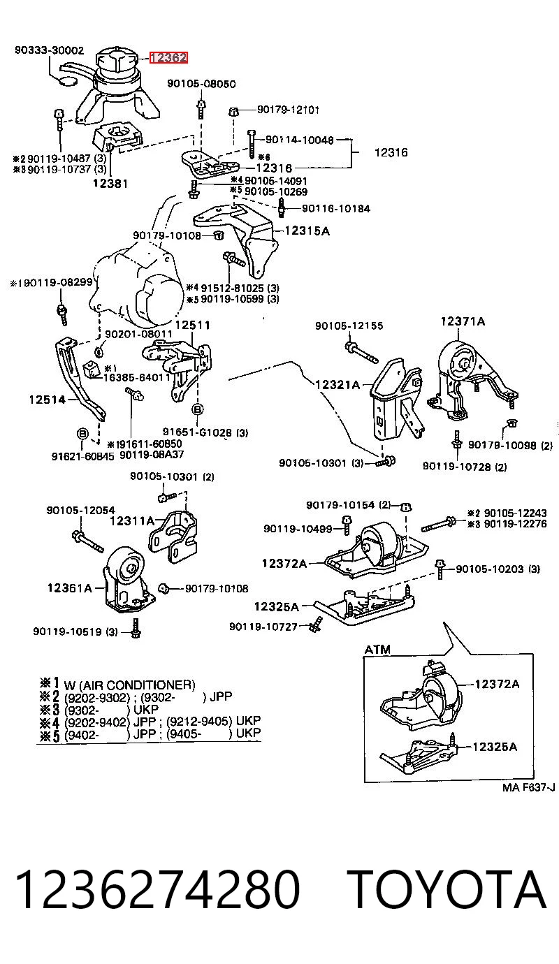 1236274280 Toyota Правая подушка двигателя