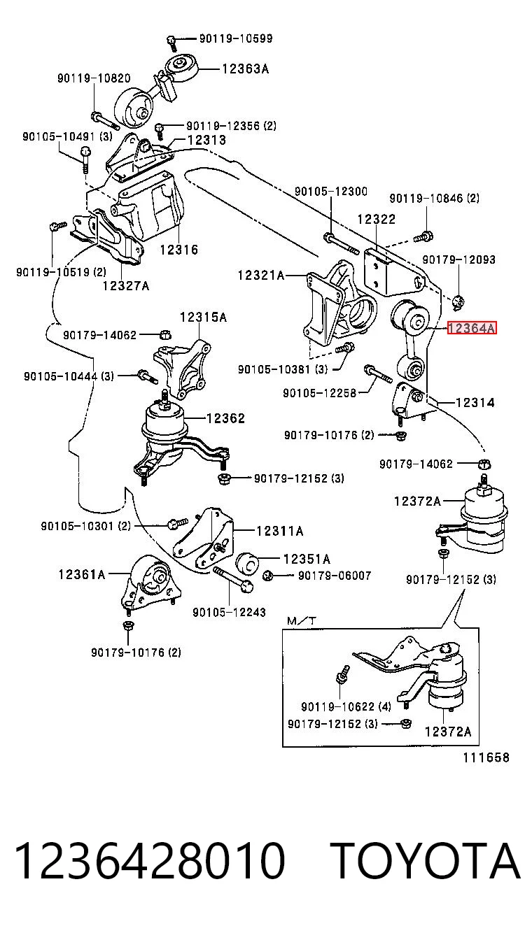 1236428010 Toyota Подушка (опора) двигателя левая верхняя