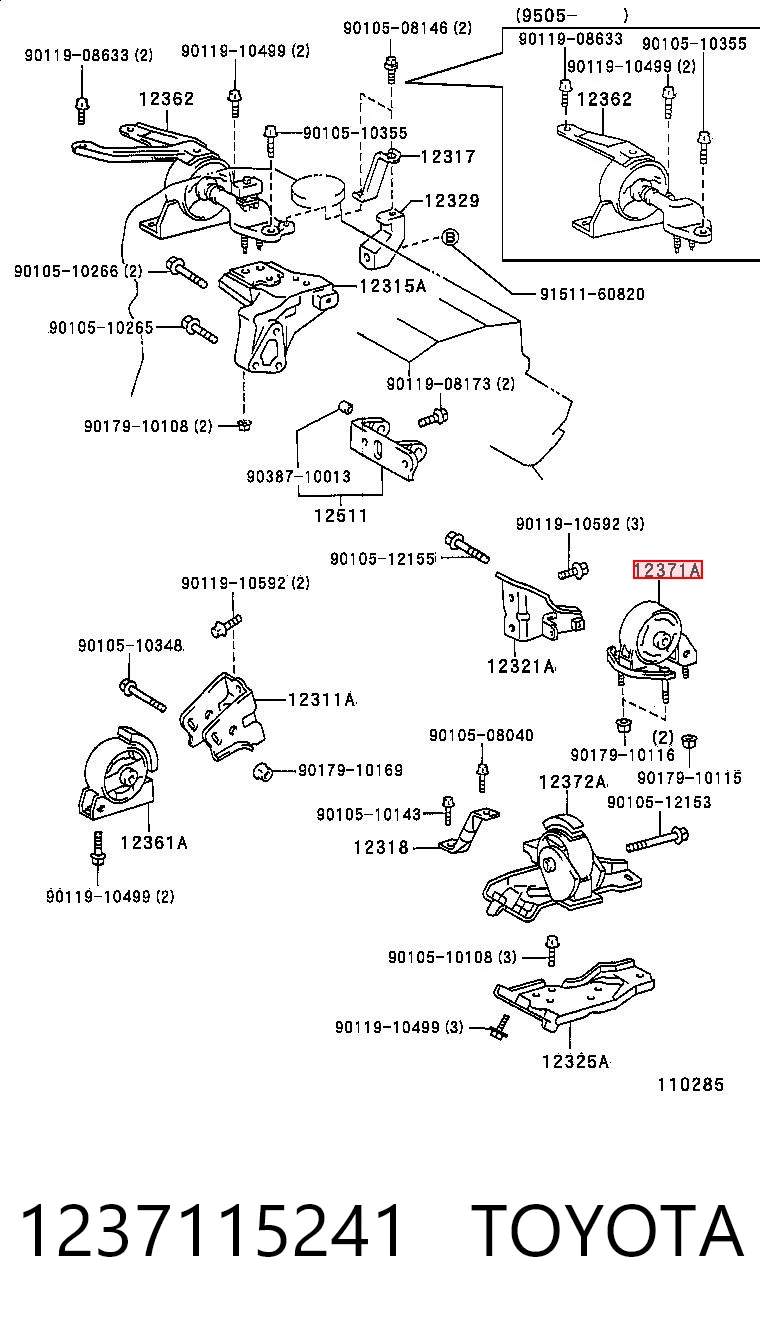 1237115241 Toyota Задняя подушка двигателя
