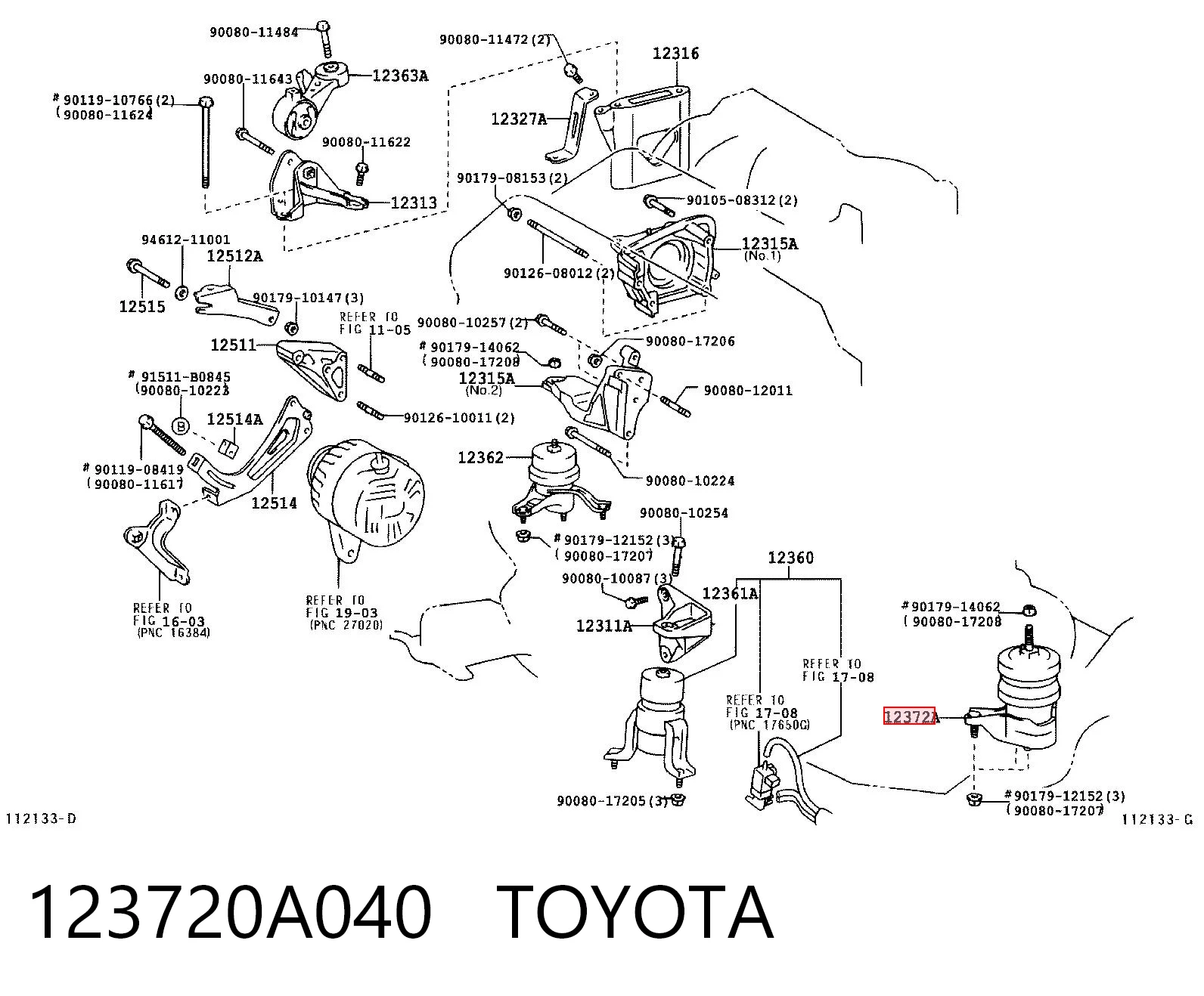 123720A040 Toyota Подушка (опора) двигателя, левая