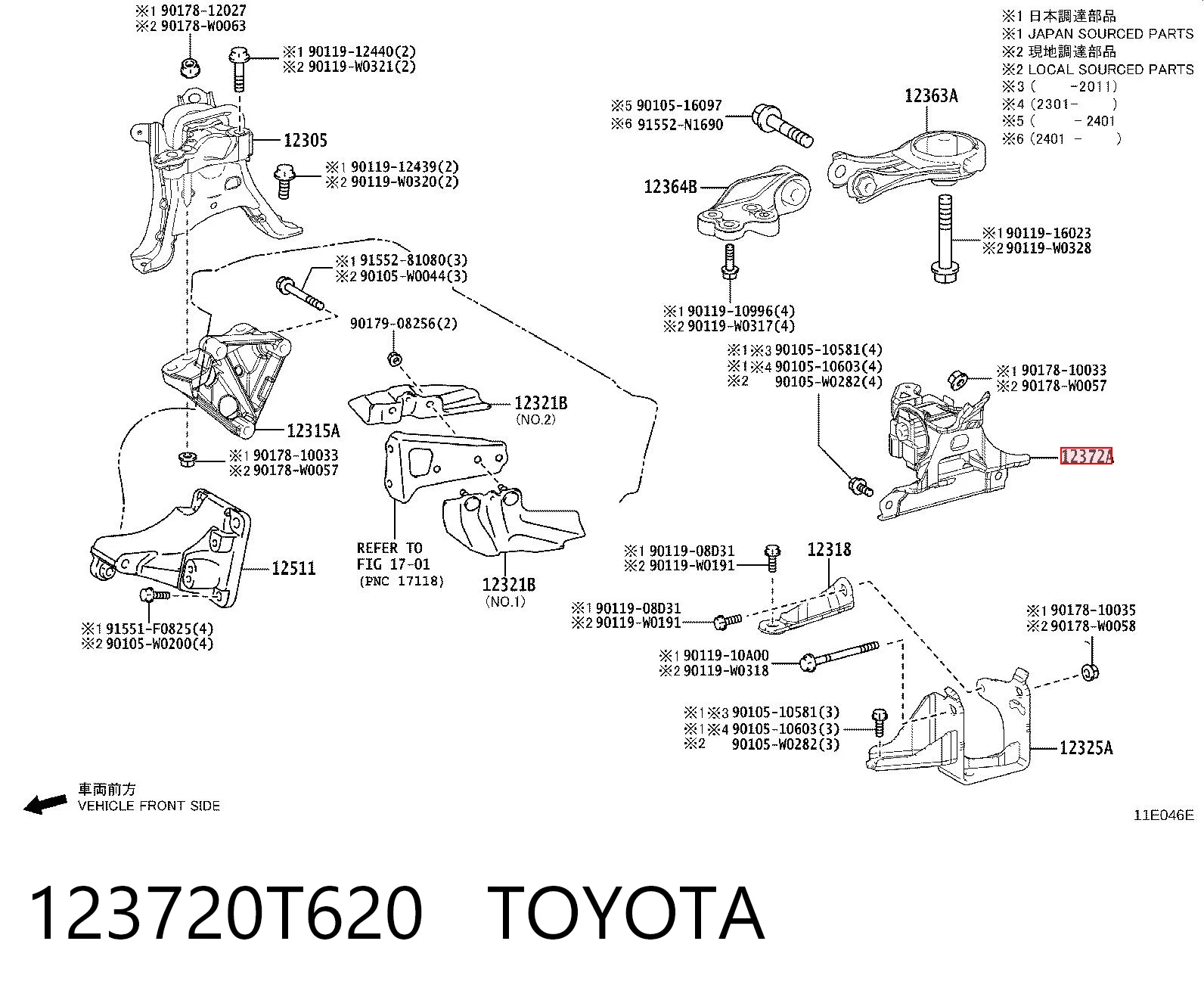 123720T620 Toyota Подушка (опора) двигателя, левая