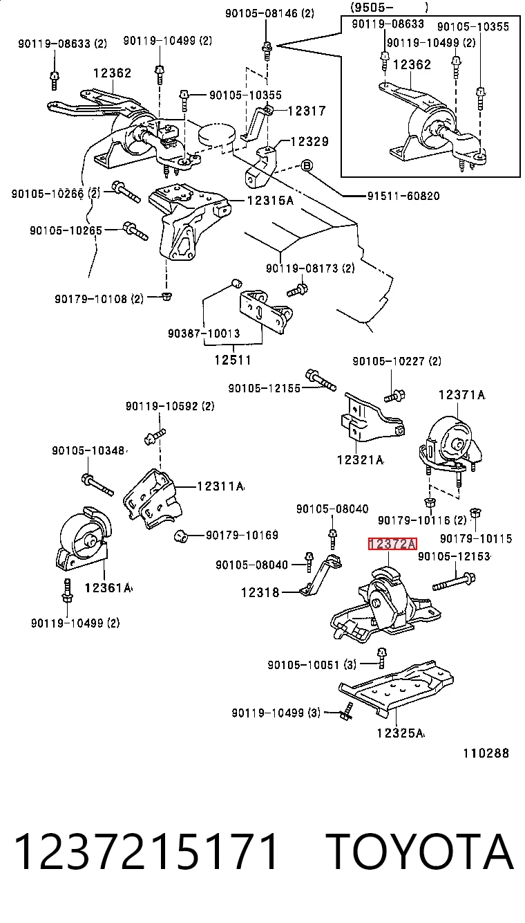 1237215171 Toyota Подушка (опора) двигателя, левая
