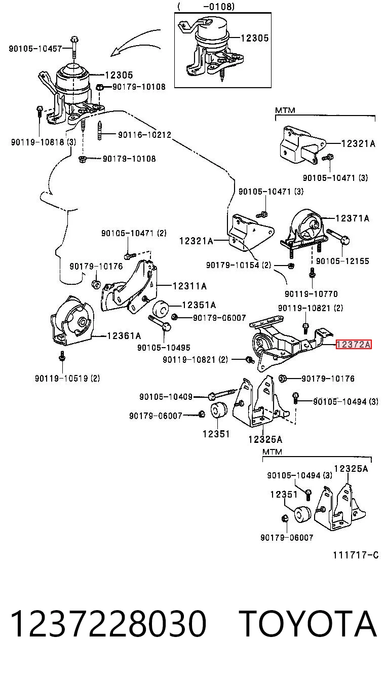 1237228030 Toyota Подушка (опора) двигателя, левая