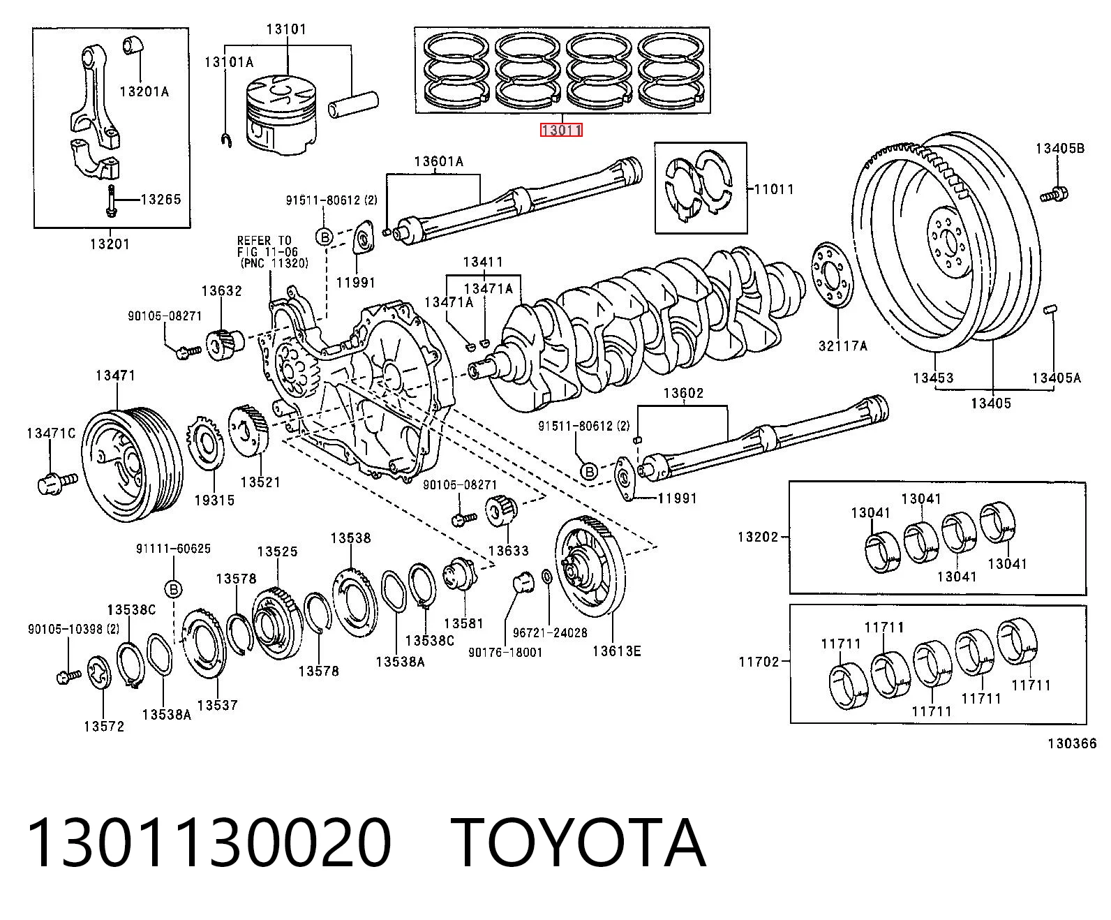 1301130020 Toyota Комплект поршневых колец, STD