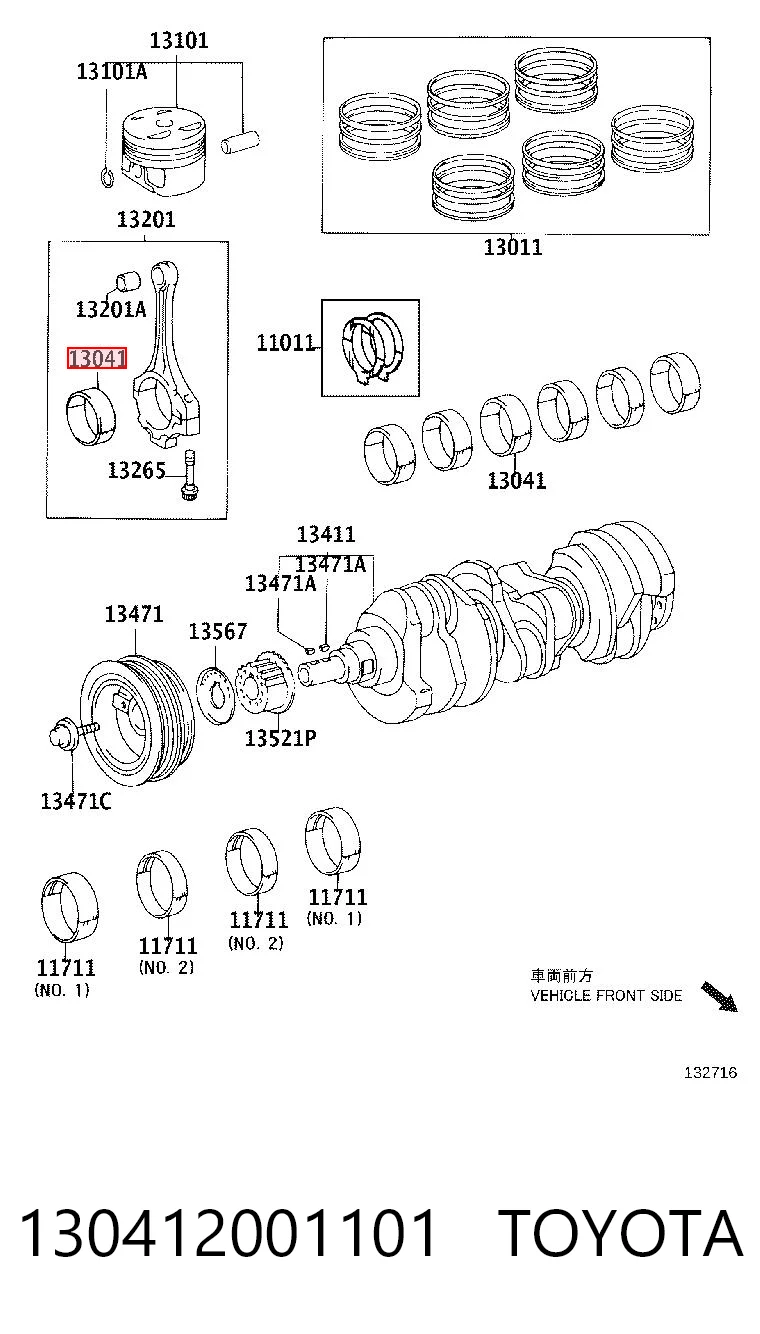 130412001101 Toyota Комплект подшипников скольжения коленвала