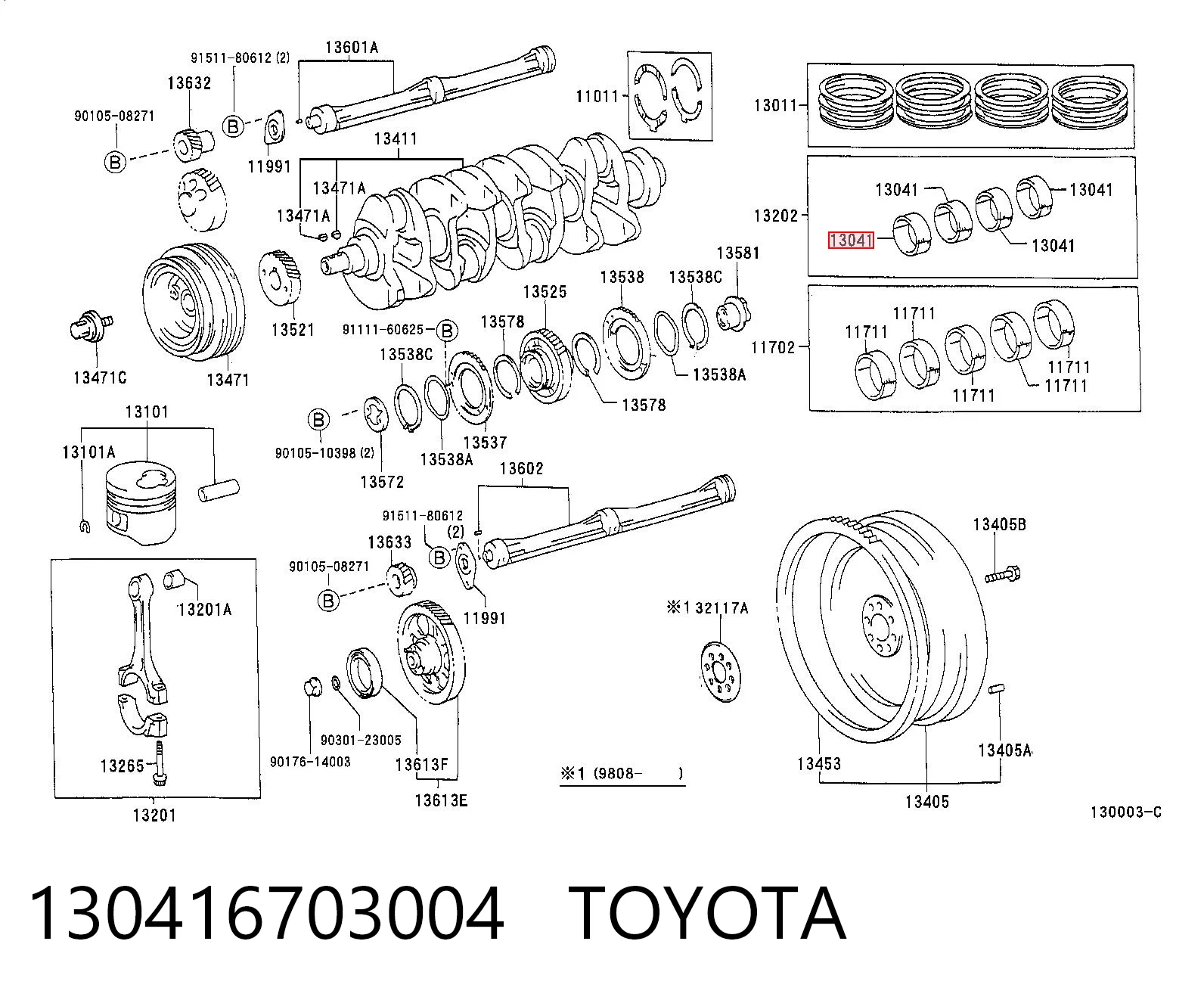 130416703004 Toyota Комплект подшипников скольжения коленвала