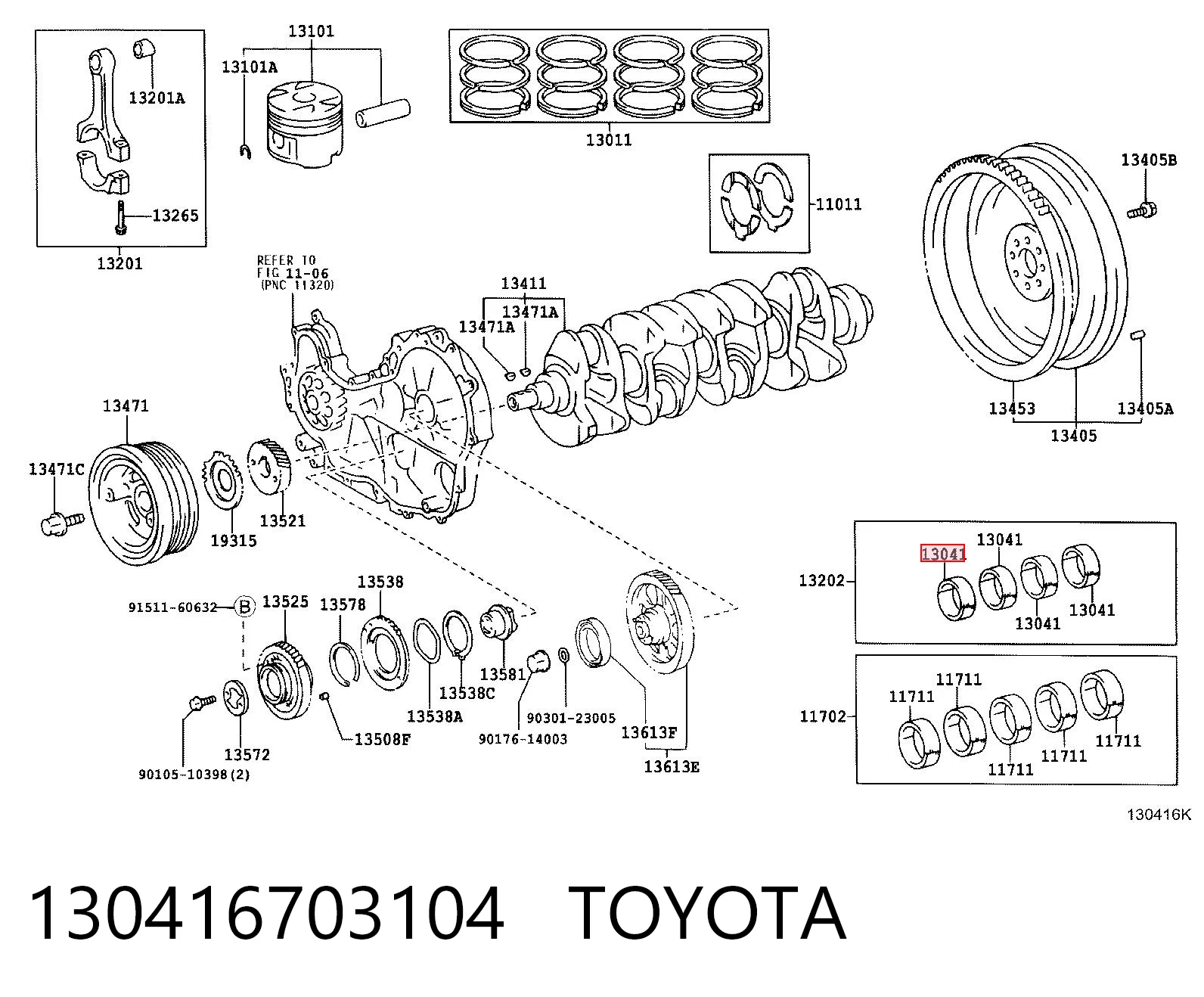 130416703104 Toyota Комплект подшипников скольжения коленвала