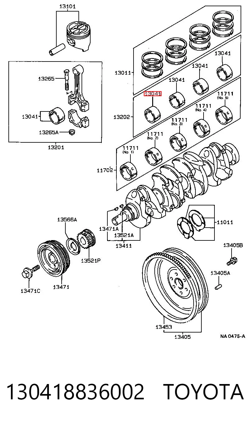 130418836002 Toyota Комплект подшипников скольжения коленвала