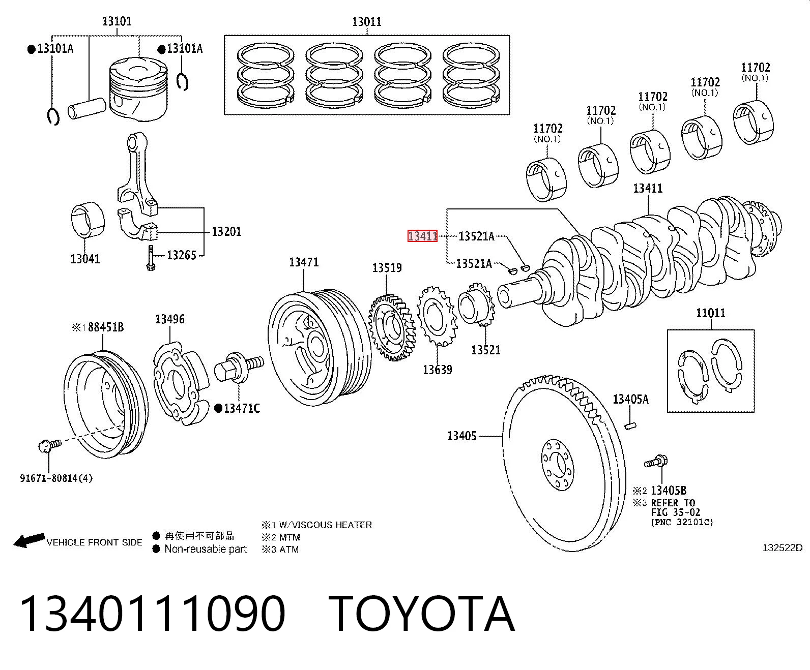 1340111090 Toyota Коленвал двигателя