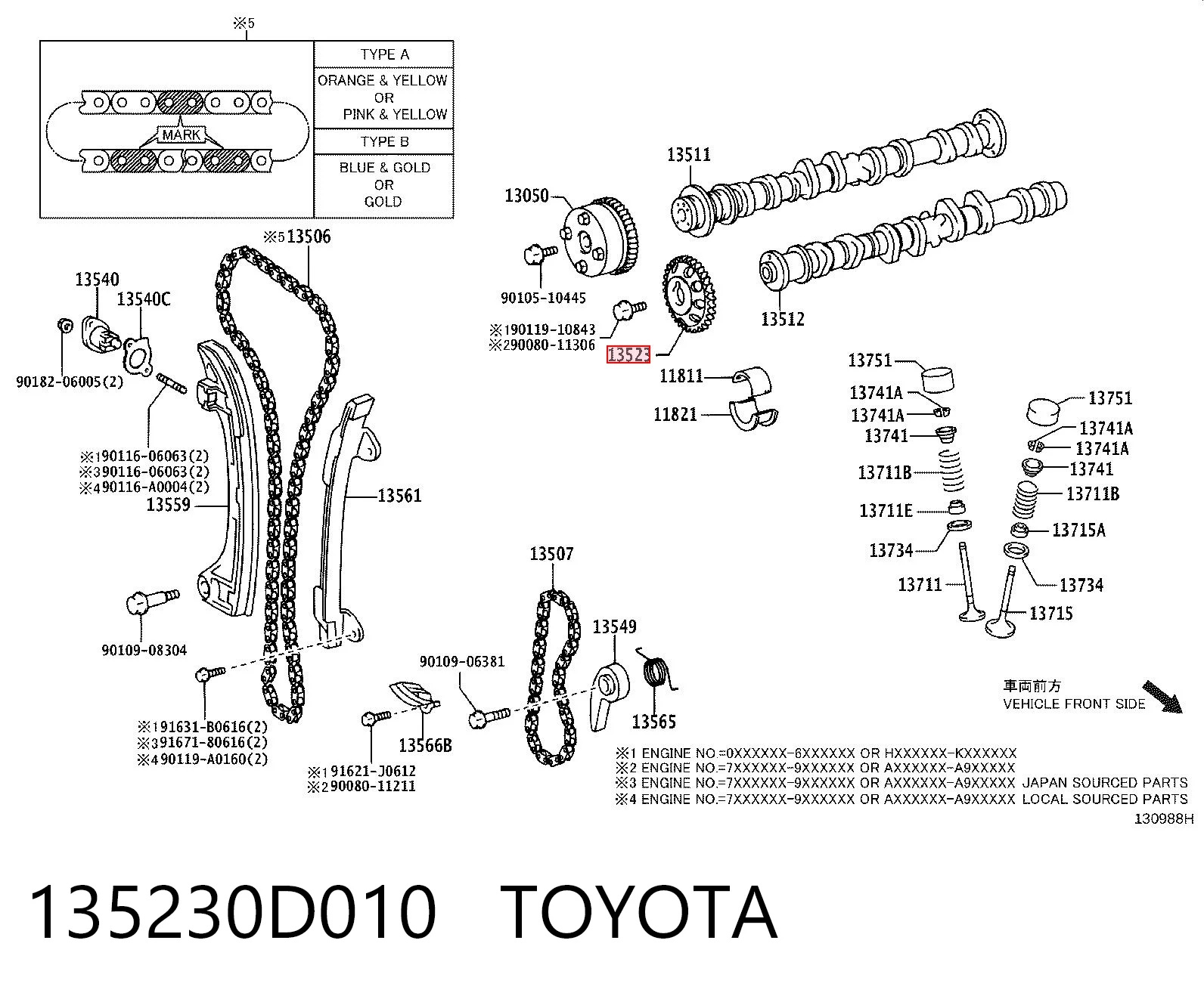 135230D010 Toyota Звездочка-шестерня распредвала двигателя, выпускного