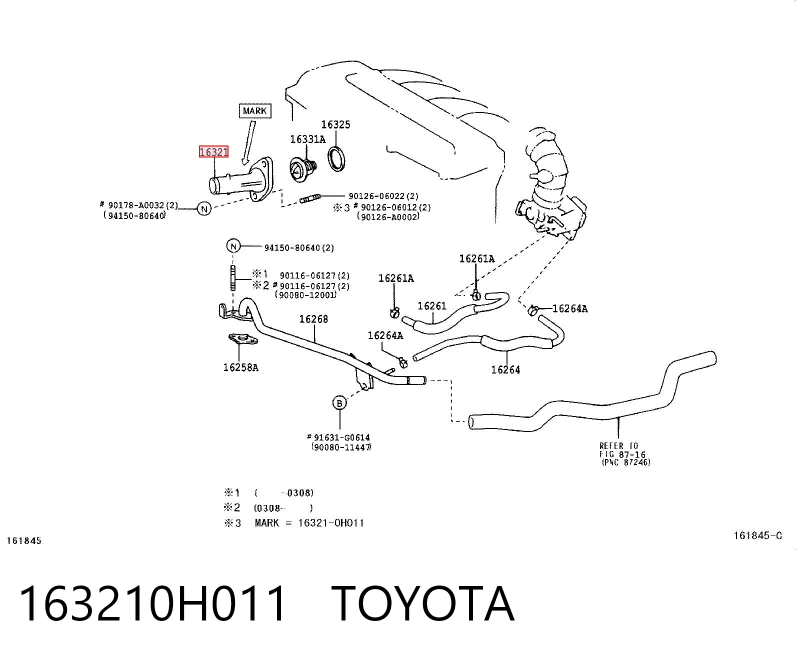 163210H011 Toyota Крышка корпуса термостата