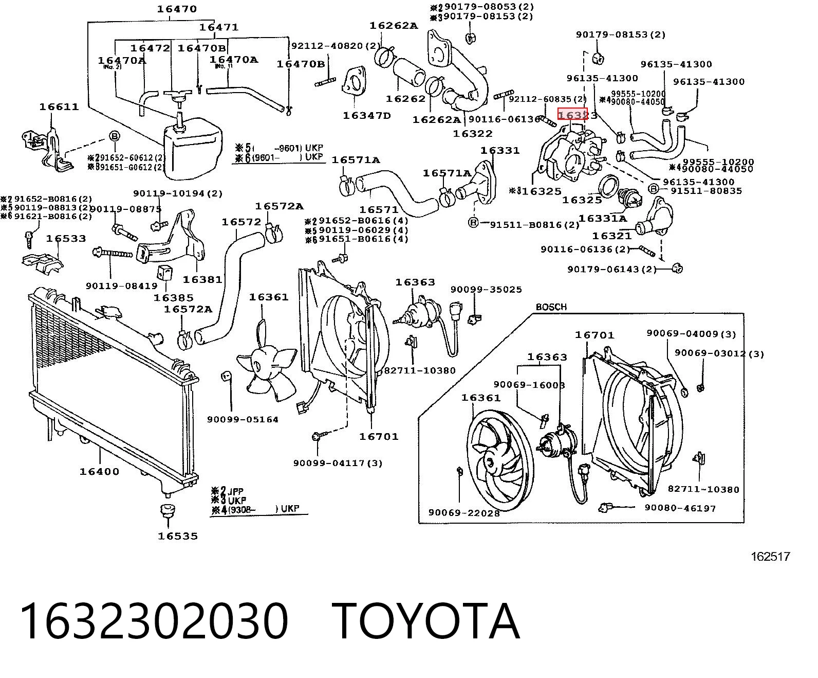 1632302030 Toyota Корпус термостата в сборе