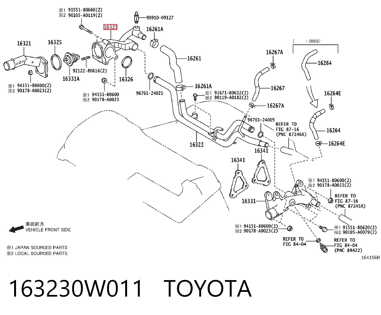 163230W011 Toyota Корпус термостата в сборе