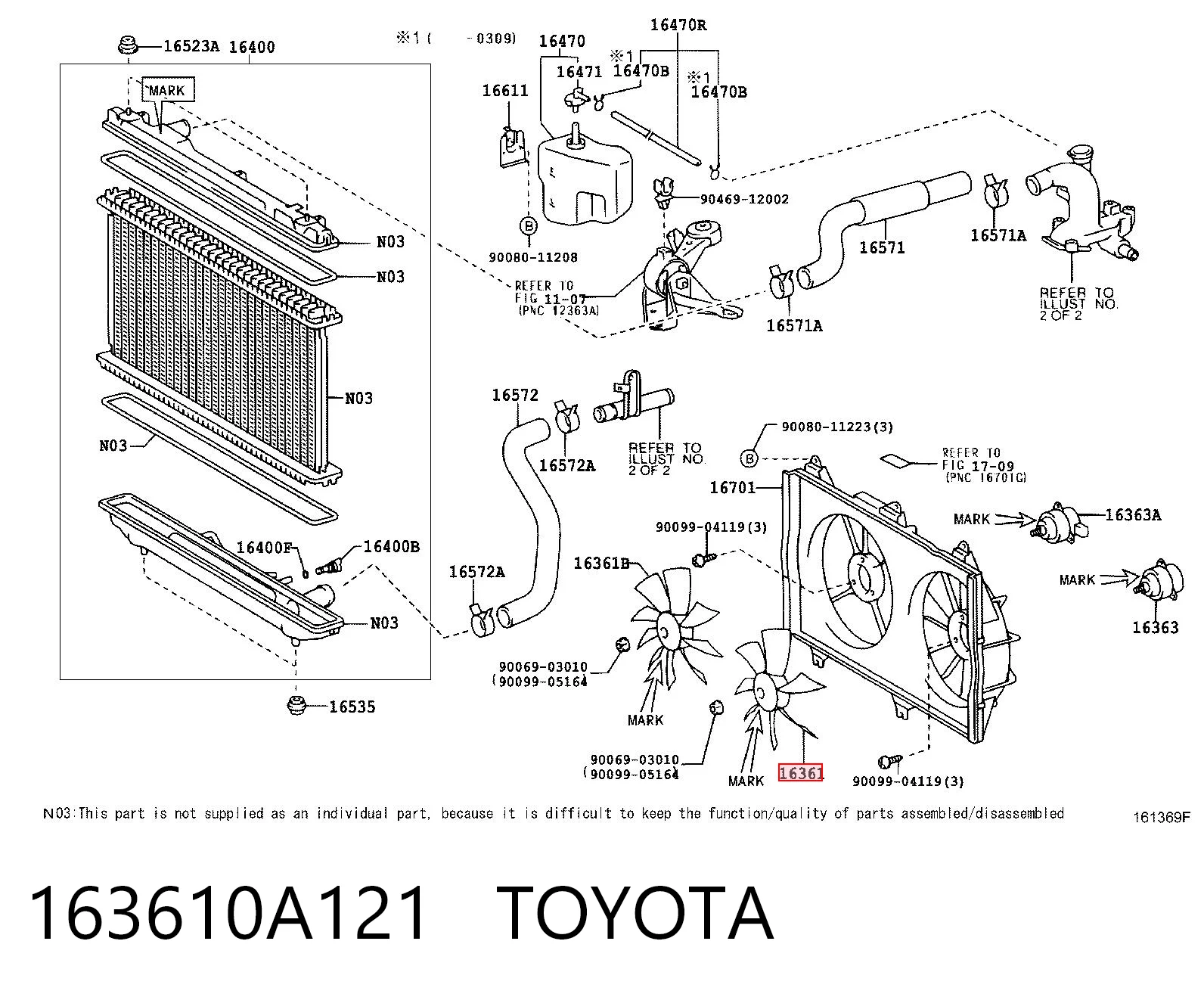 163610A121 Toyota Вентилятор кондиционера, левый