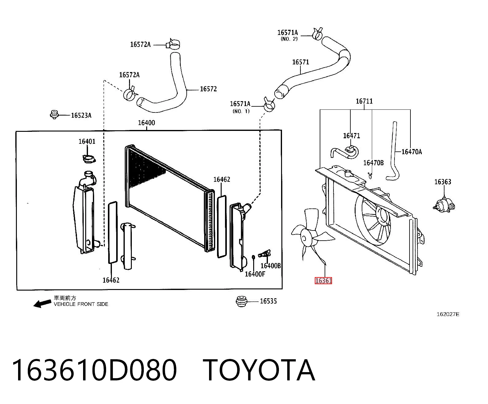 163610D080 Toyota Вентилятор кондиционера, левый