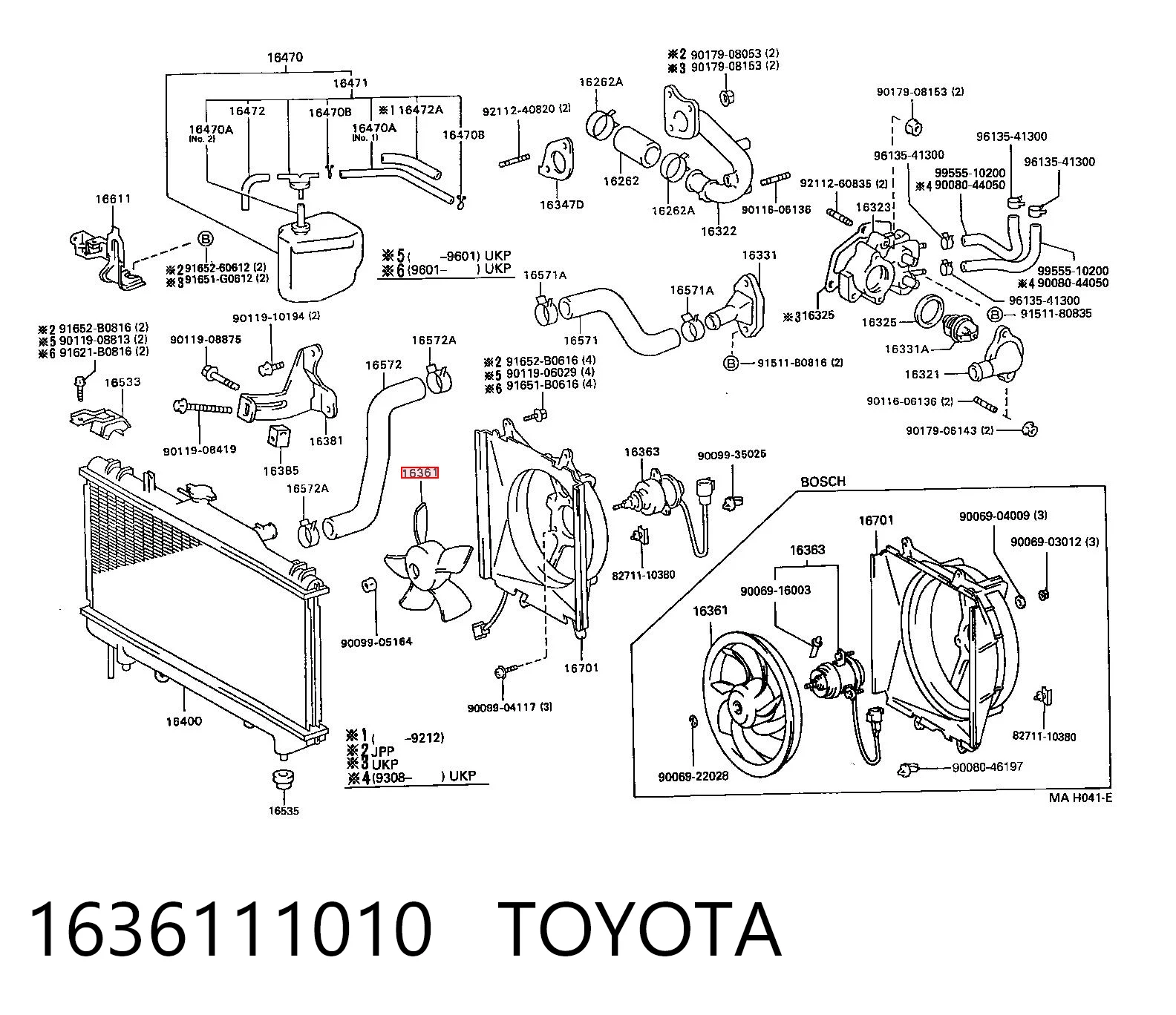 1636111010 Toyota Диффузор радиатора охлаждения в сборе с мотором
