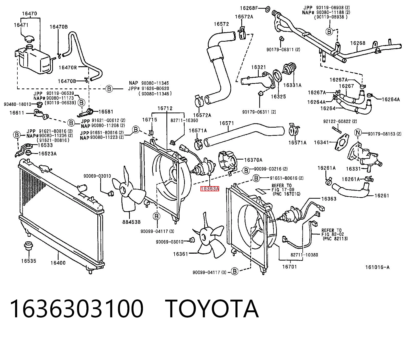 1636303100 Toyota Мотор вентилятора системы охлаждения правый