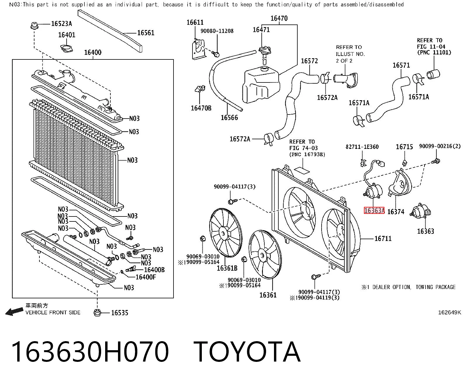 163630H070 Toyota Мотор вентилятора системы охлаждения правый