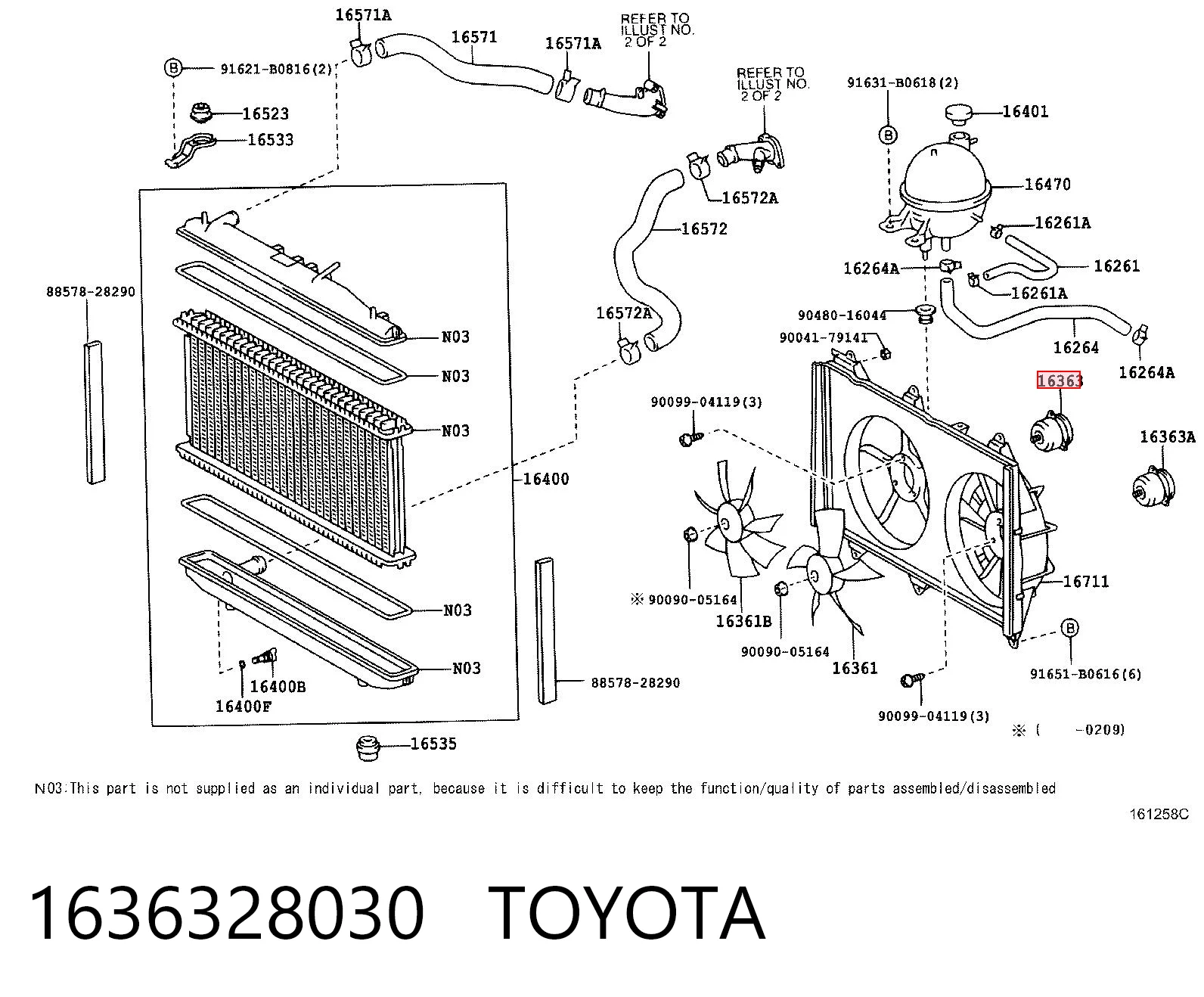 1636328030 Toyota Мотор вентилятора системы охлаждения правый