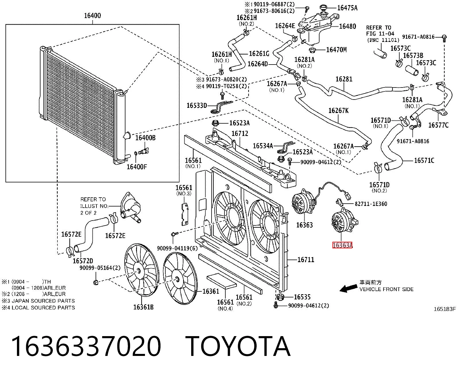1636337020 Toyota Мотор вентилятора системы охлаждения левый
