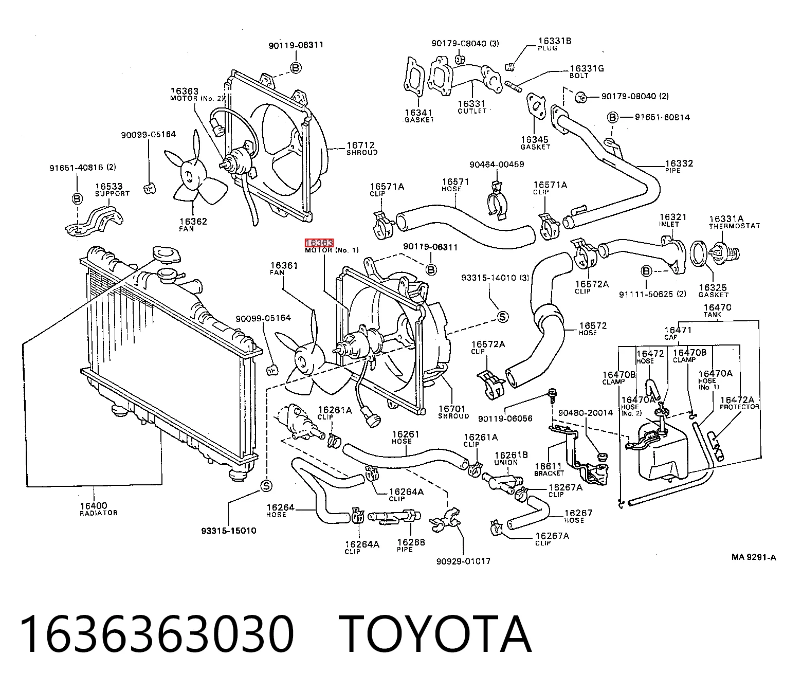 1636363030 Toyota Электродвигатель вентилятора системы охлаждения