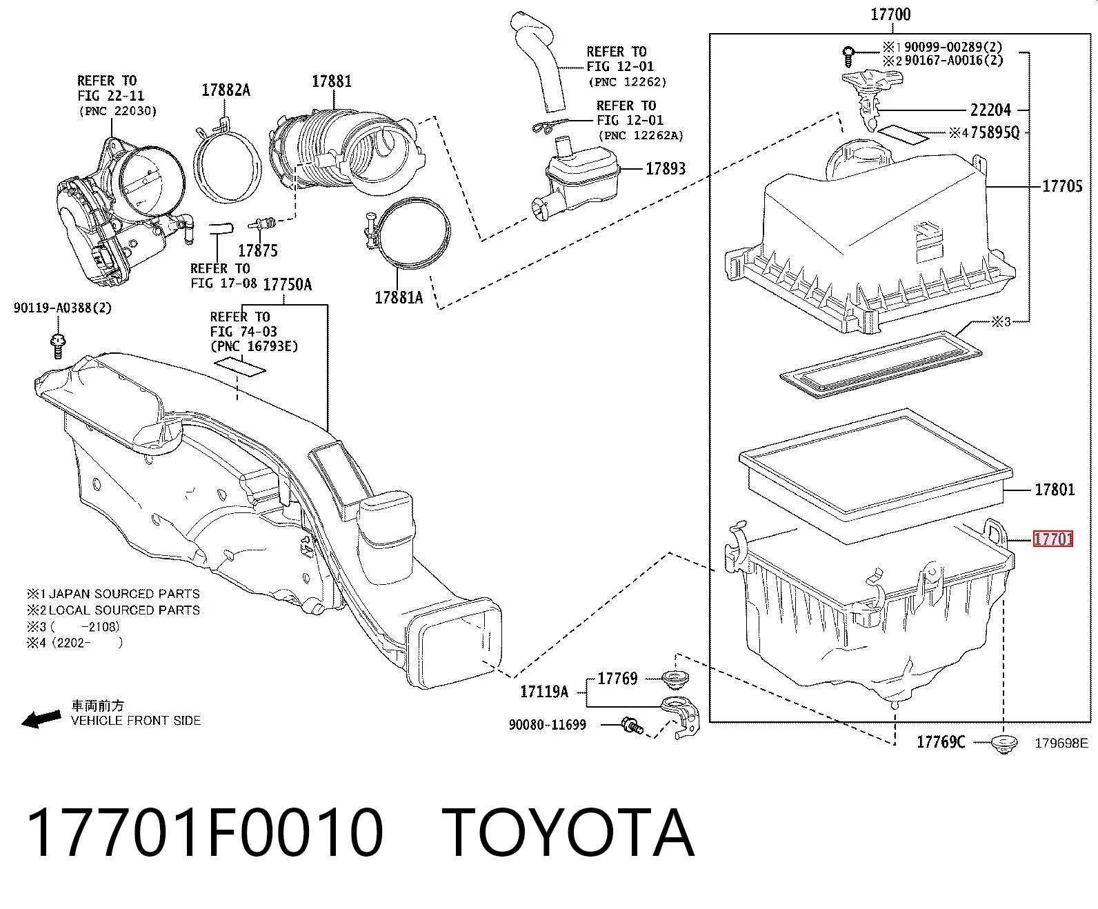 17701F0010 Toyota Корпус воздушного фильтра, нижняя часть