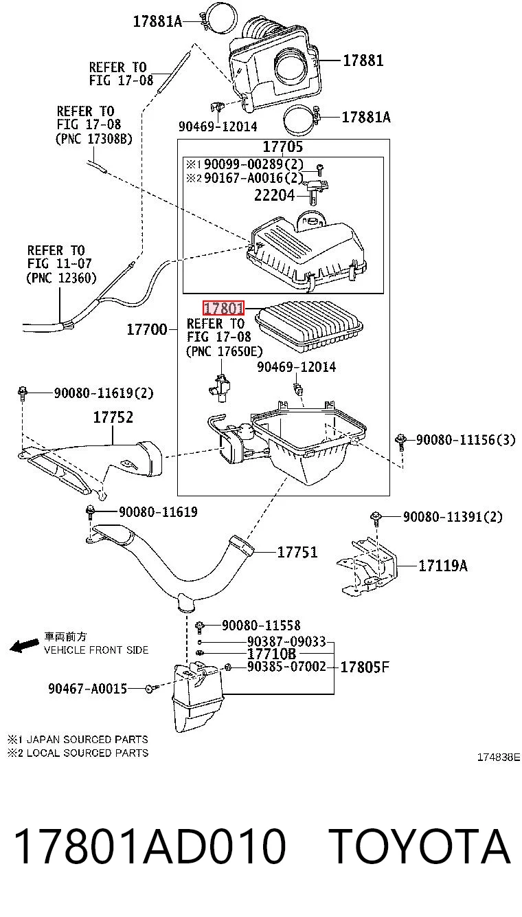 17801AD010 Toyota Воздушный фильтр двигателя
