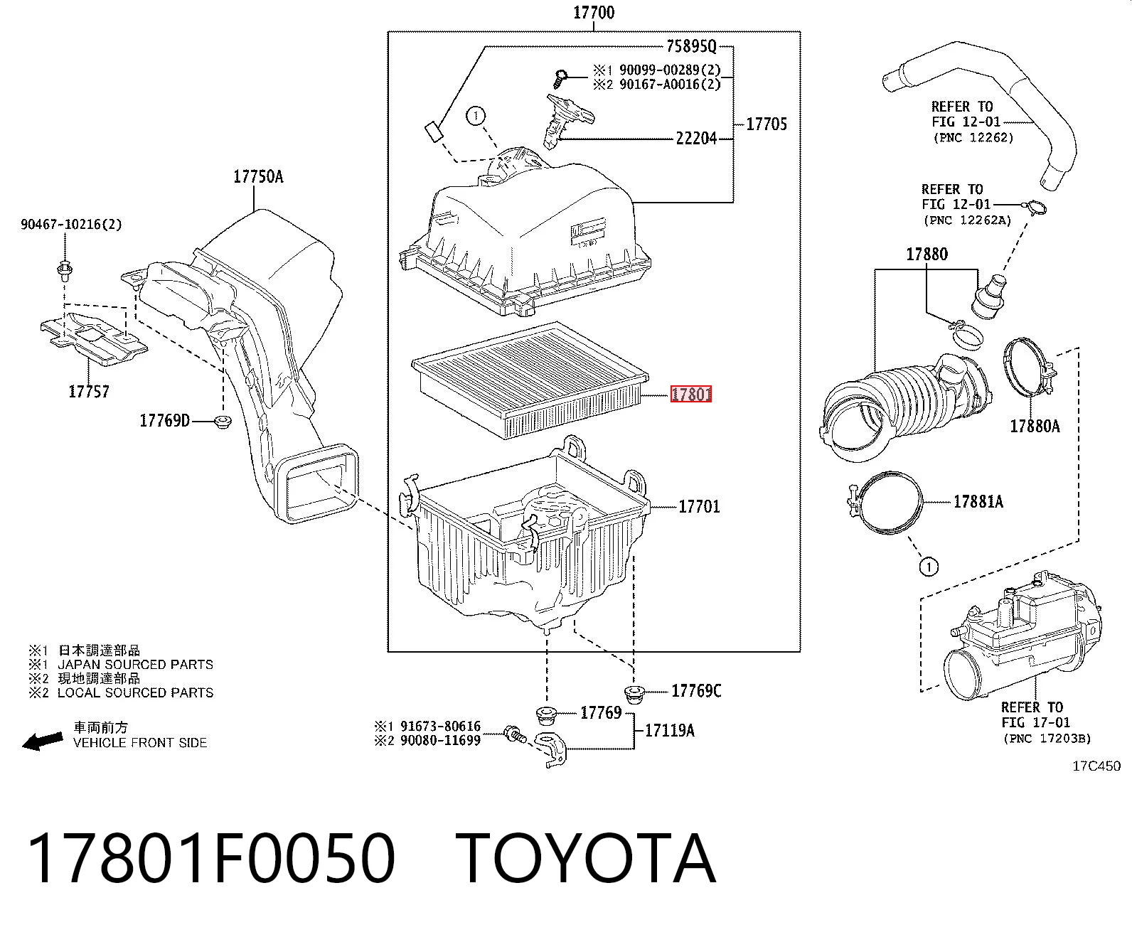 17801F0050 Toyota Воздушный фильтр двигателя