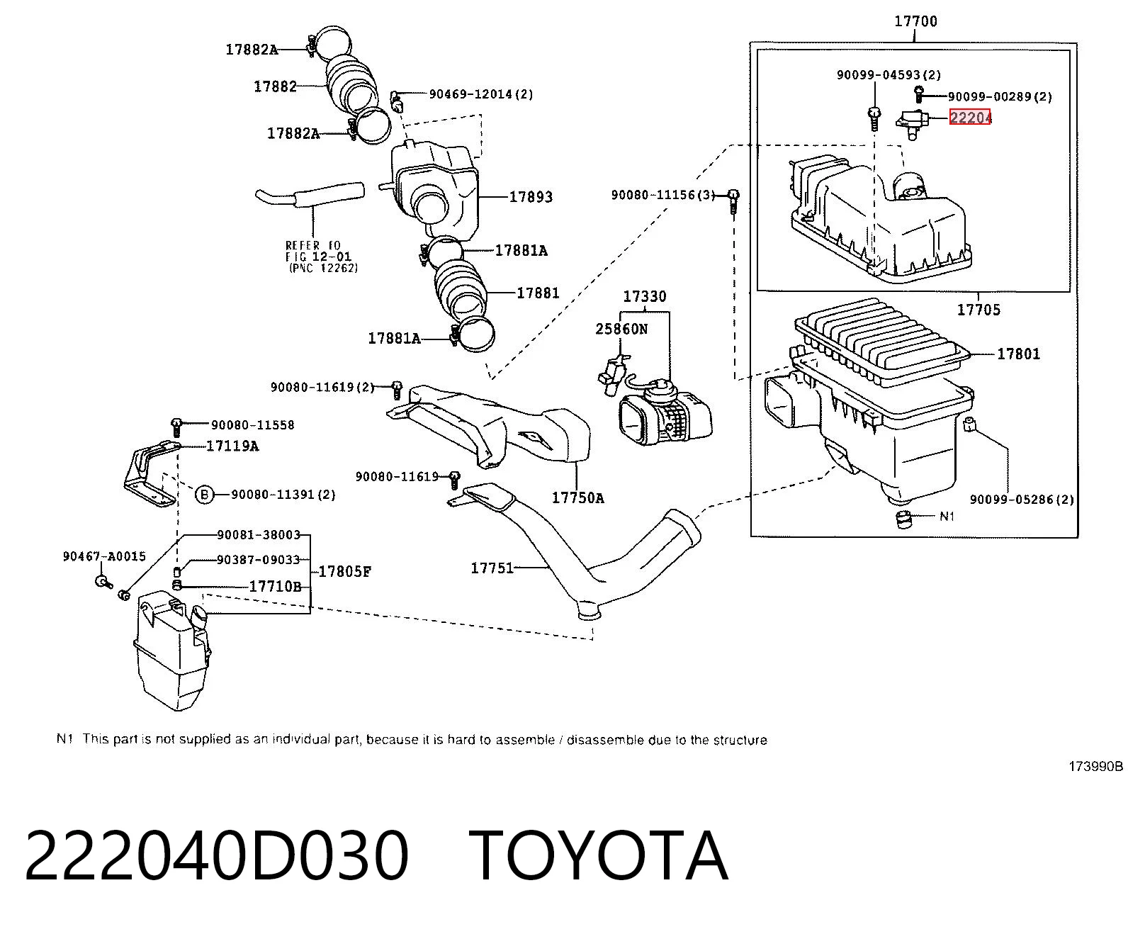 222040D030 Toyota Датчик расхода воздуха
