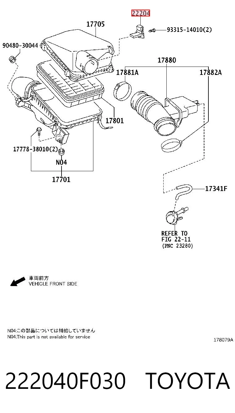 222040F030 Toyota Датчик расхода воздуха