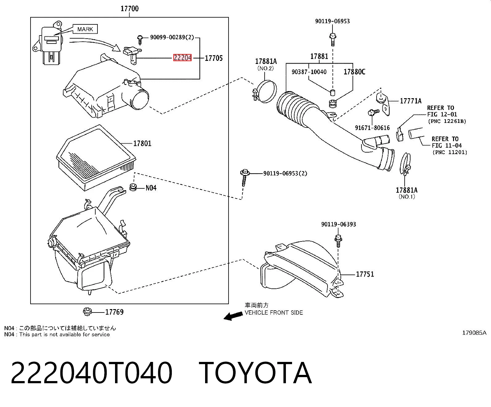 222040T040 Toyota Датчик расхода воздуха