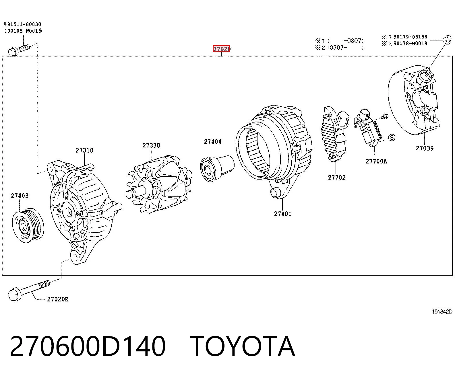 270600D140 Toyota Генератор автомобильный
