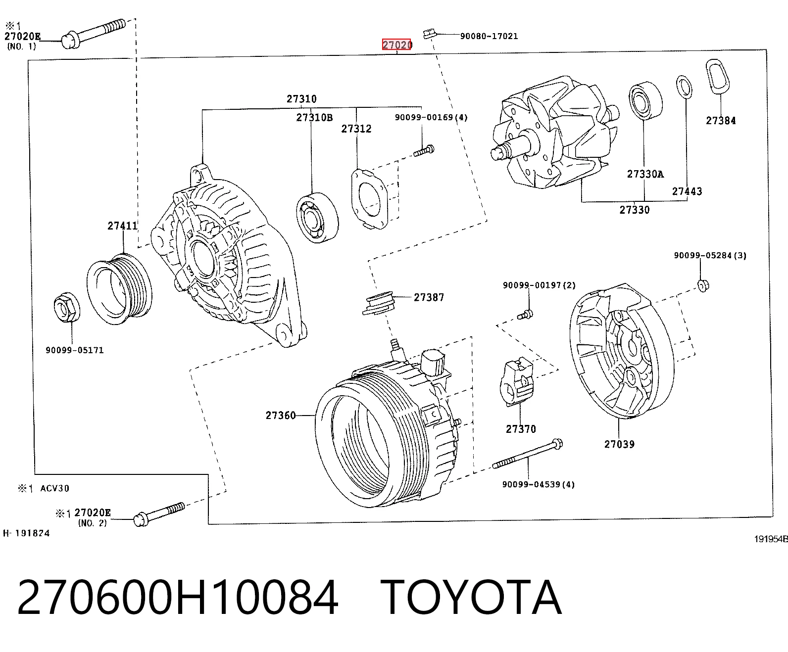 270600H10084 Toyota Генератор автомобильный