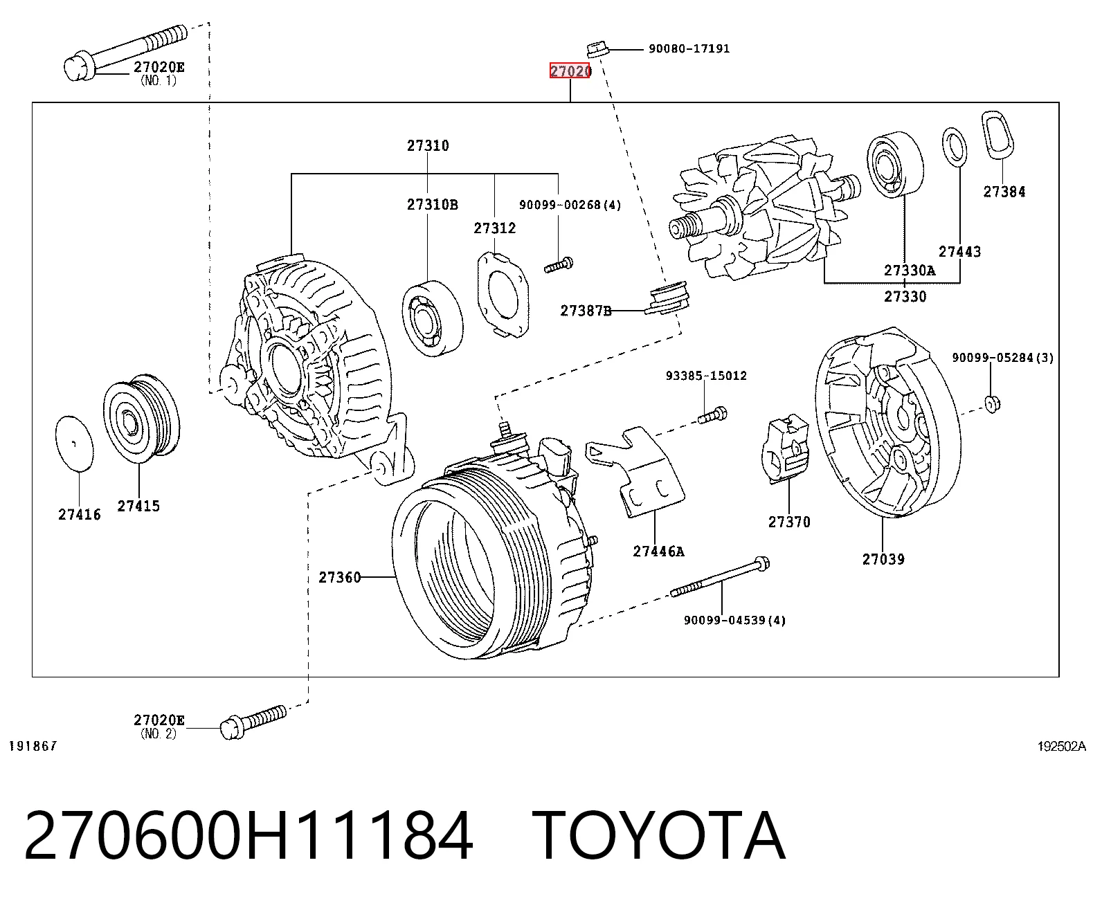 270600H11184 Toyota Генератор автомобильный