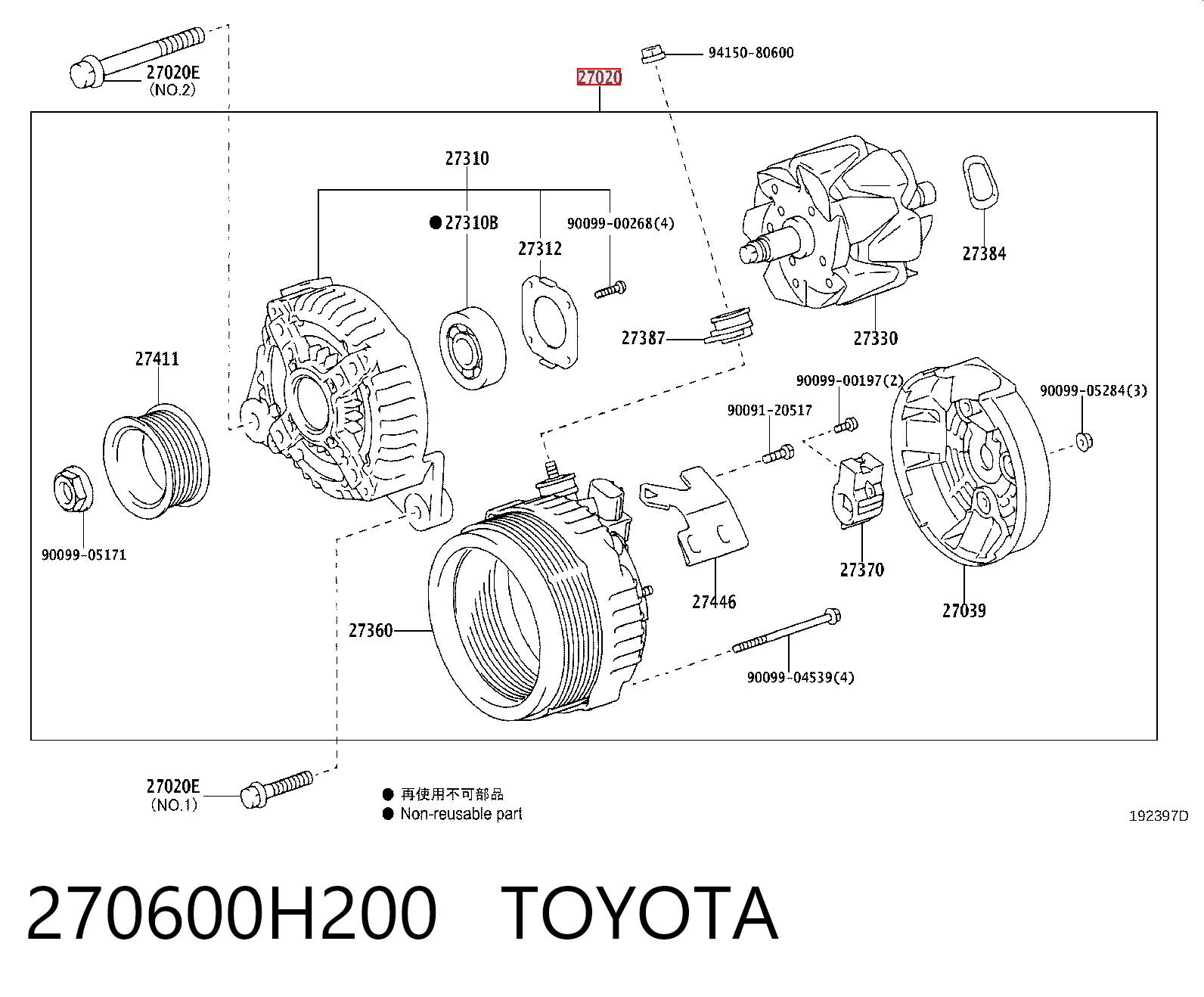 Генератор автомобильный на Toyota RAV4 III A3