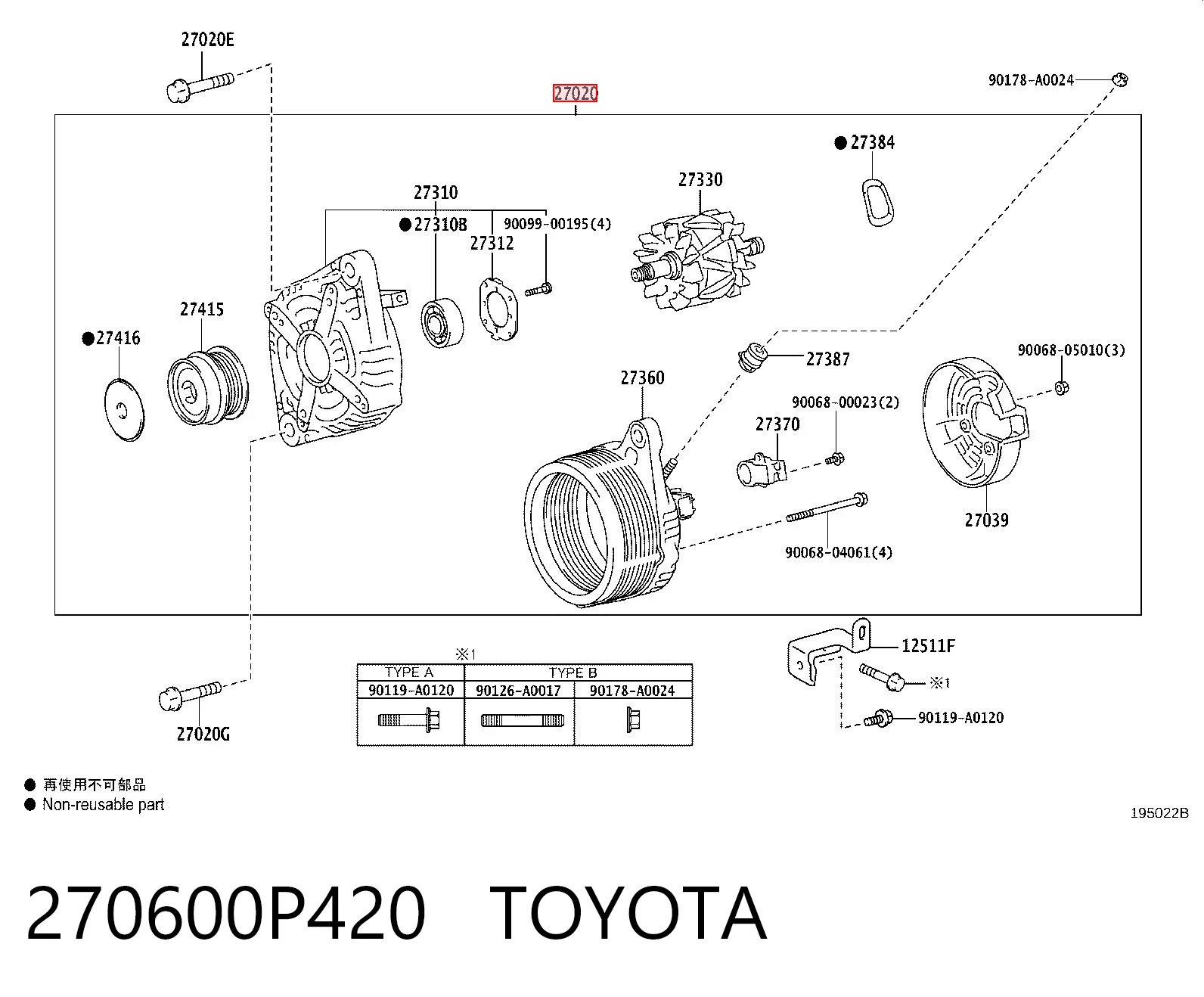 Генератор автомобильный на Toyota Highlander III U5