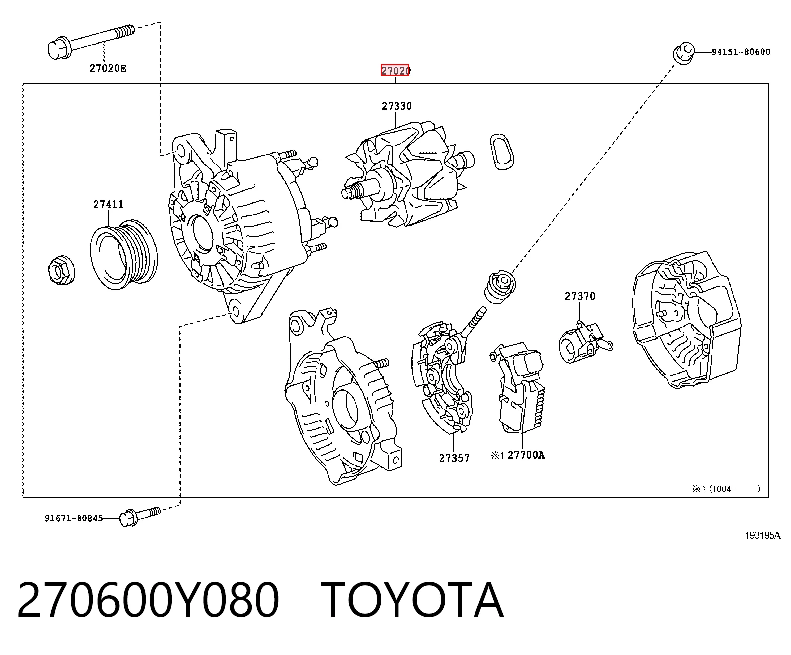 270600Y080 Toyota Генератор автомобильный