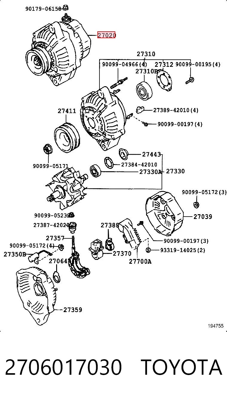 2706017030 Toyota Генератор автомобильный