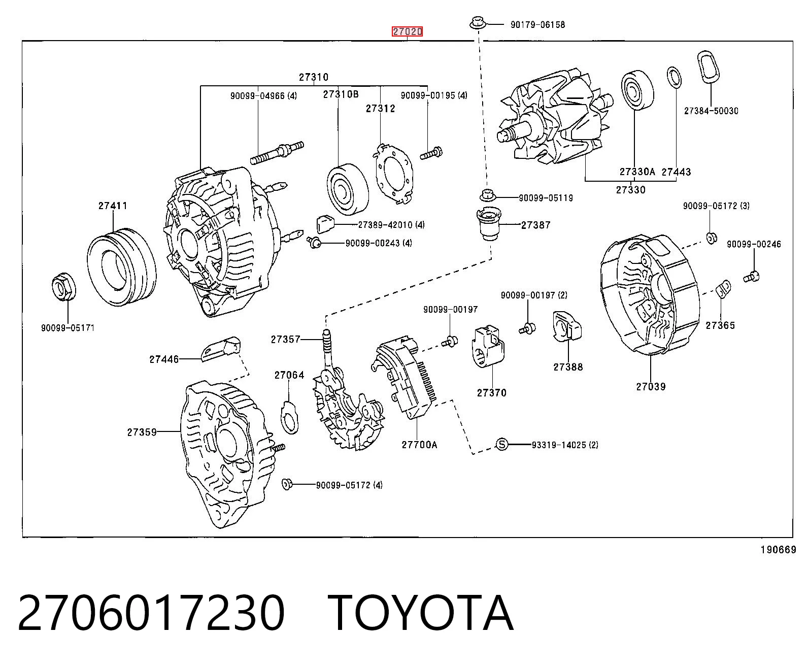 2706017230 Toyota Генератор автомобильный