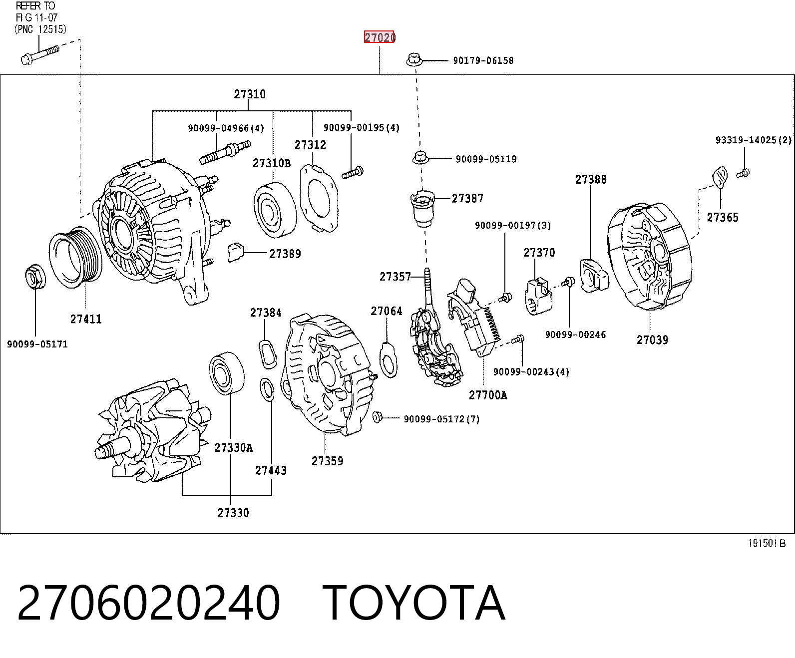 2706020240 Toyota Генератор автомобильный